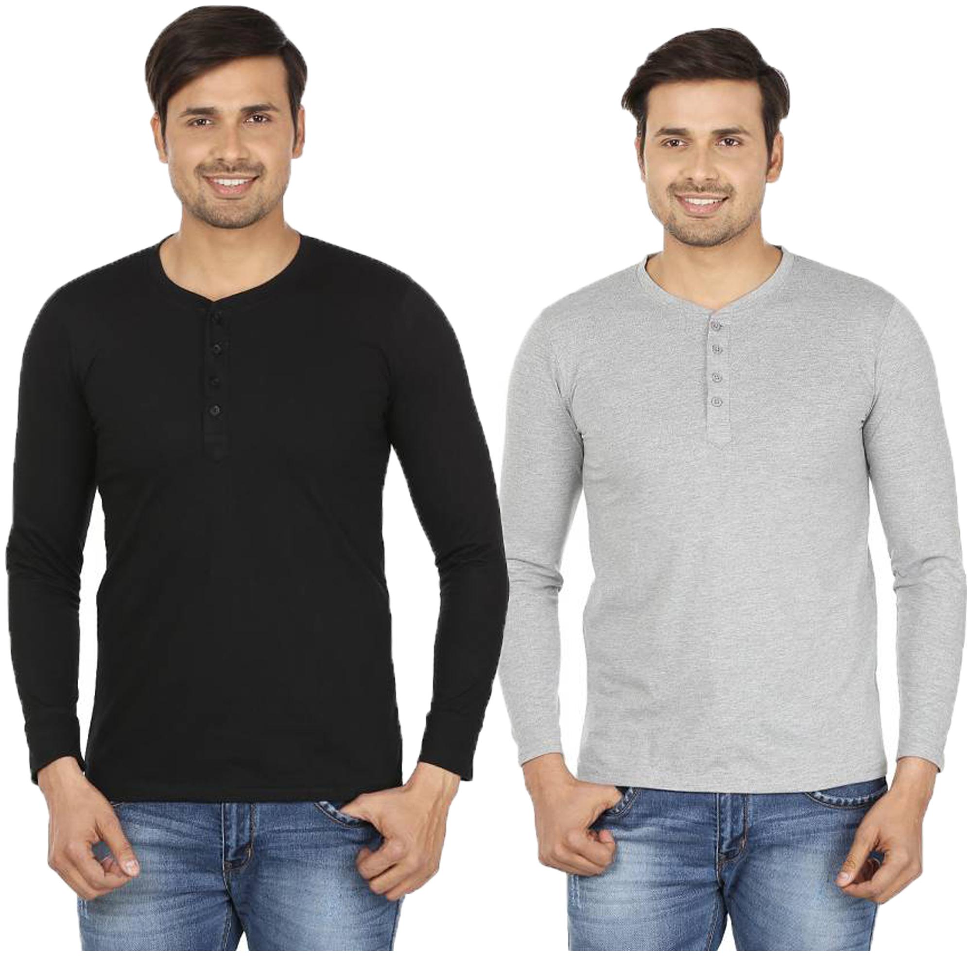 

Jangoboy Men Multi Regular fit Cotton Blend Henley neck T-Shirt - Pack Of 2