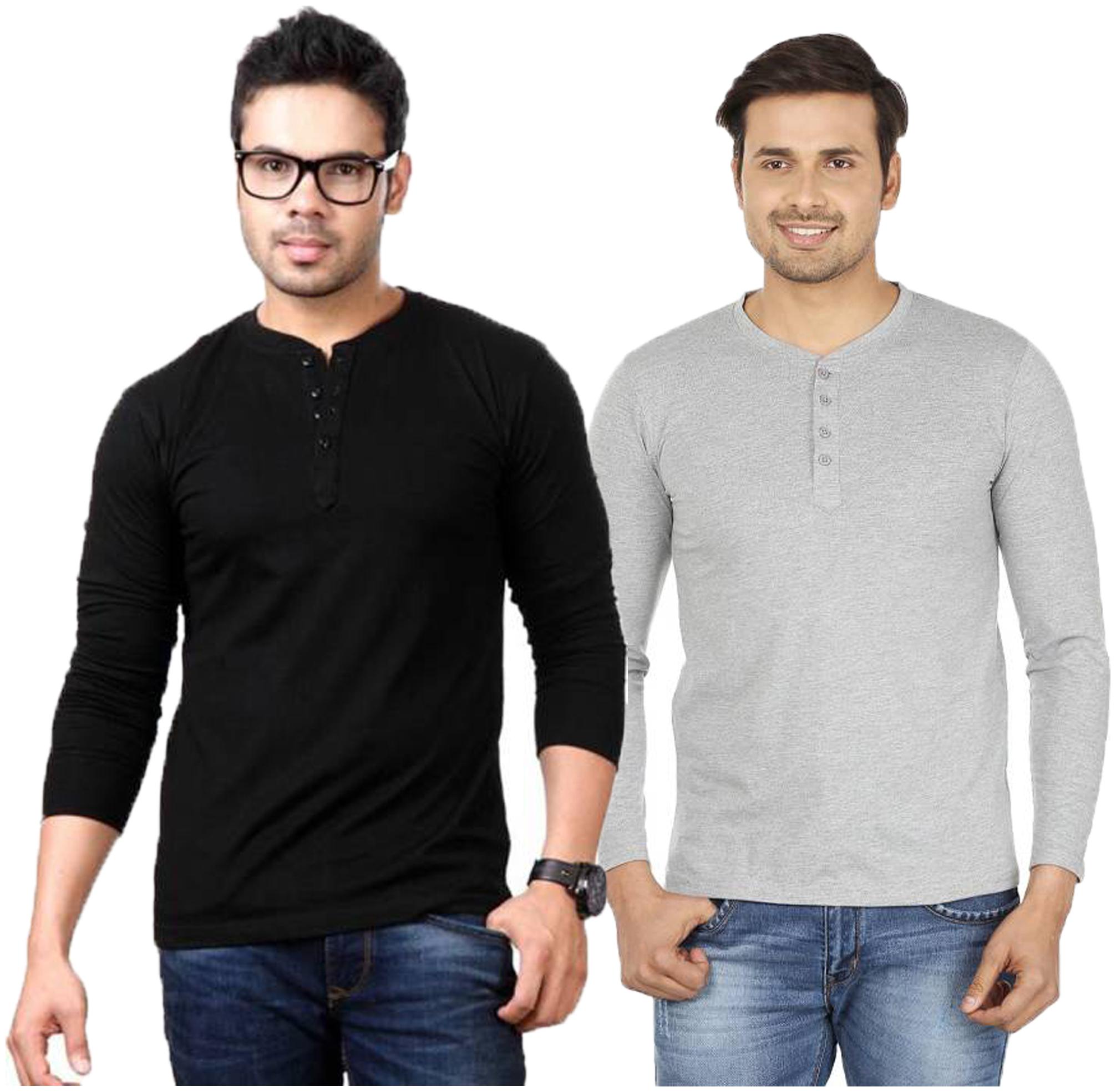 

Jangoboy Men Multi Regular fit Cotton Blend Henley neck T-Shirt - Pack Of 2