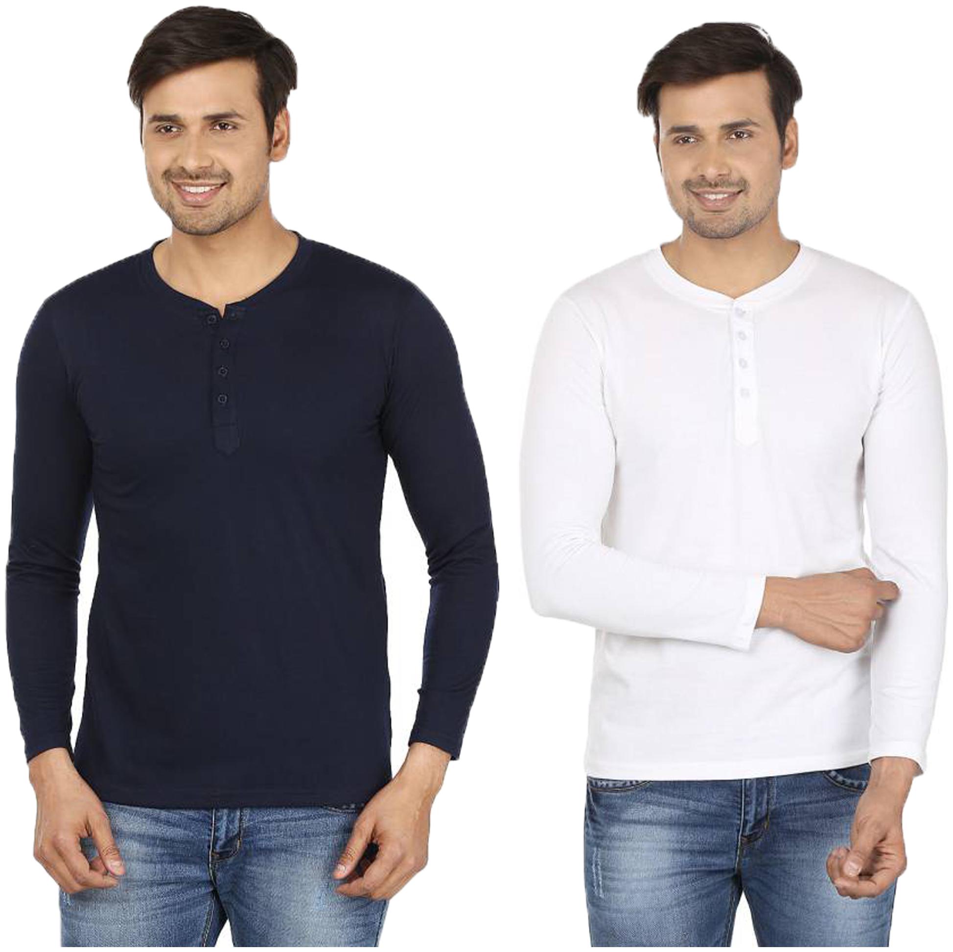 

Jangoboy Men Multi Regular fit Cotton Blend Henley neck T-Shirt - Pack Of 2