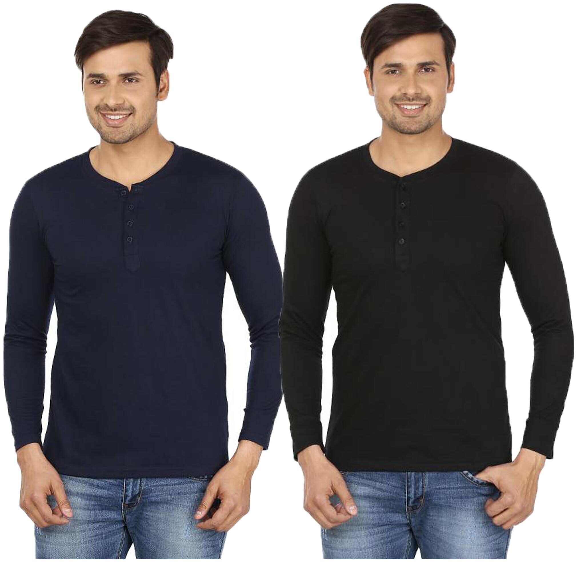 

Jangoboy Men Multi Regular fit Cotton Blend Henley neck T-Shirt - Pack Of 2
