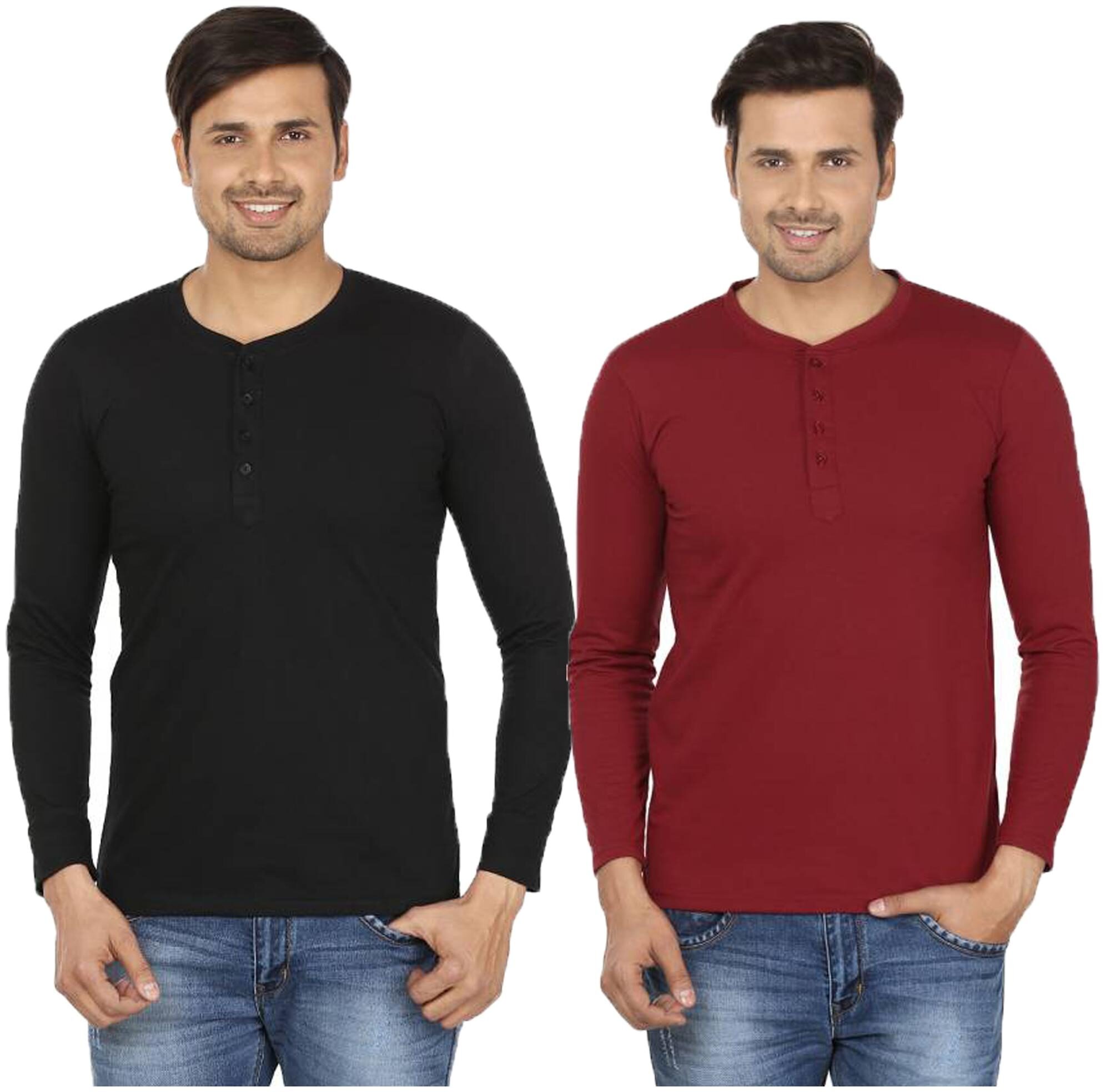 

Jangoboy Men Multi Regular fit Cotton Blend Henley neck T-Shirt - Pack Of 2
