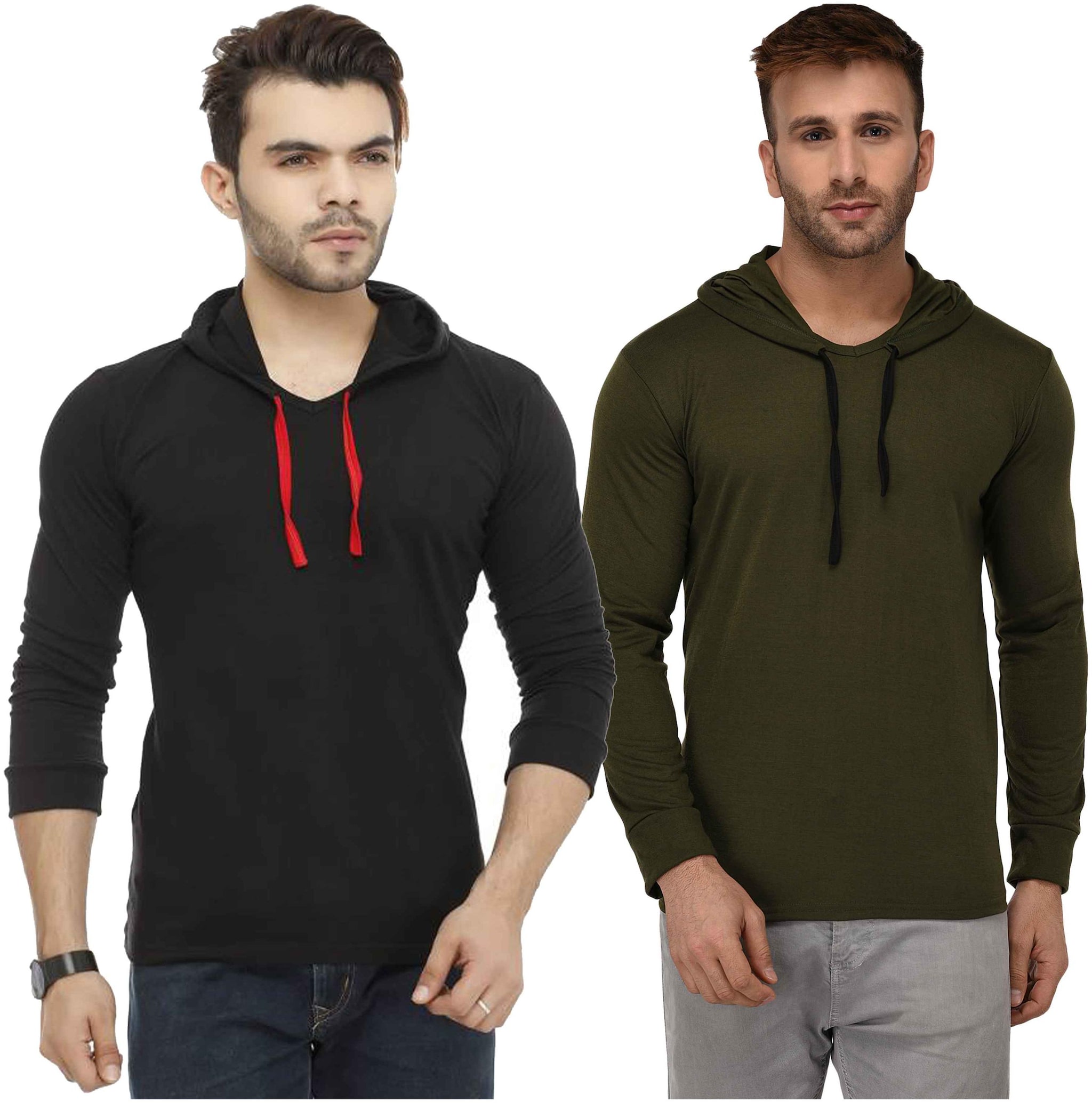 

Jangoboy Men Multi Regular fit Cotton Blend Hood T-Shirt - Pack Of 2