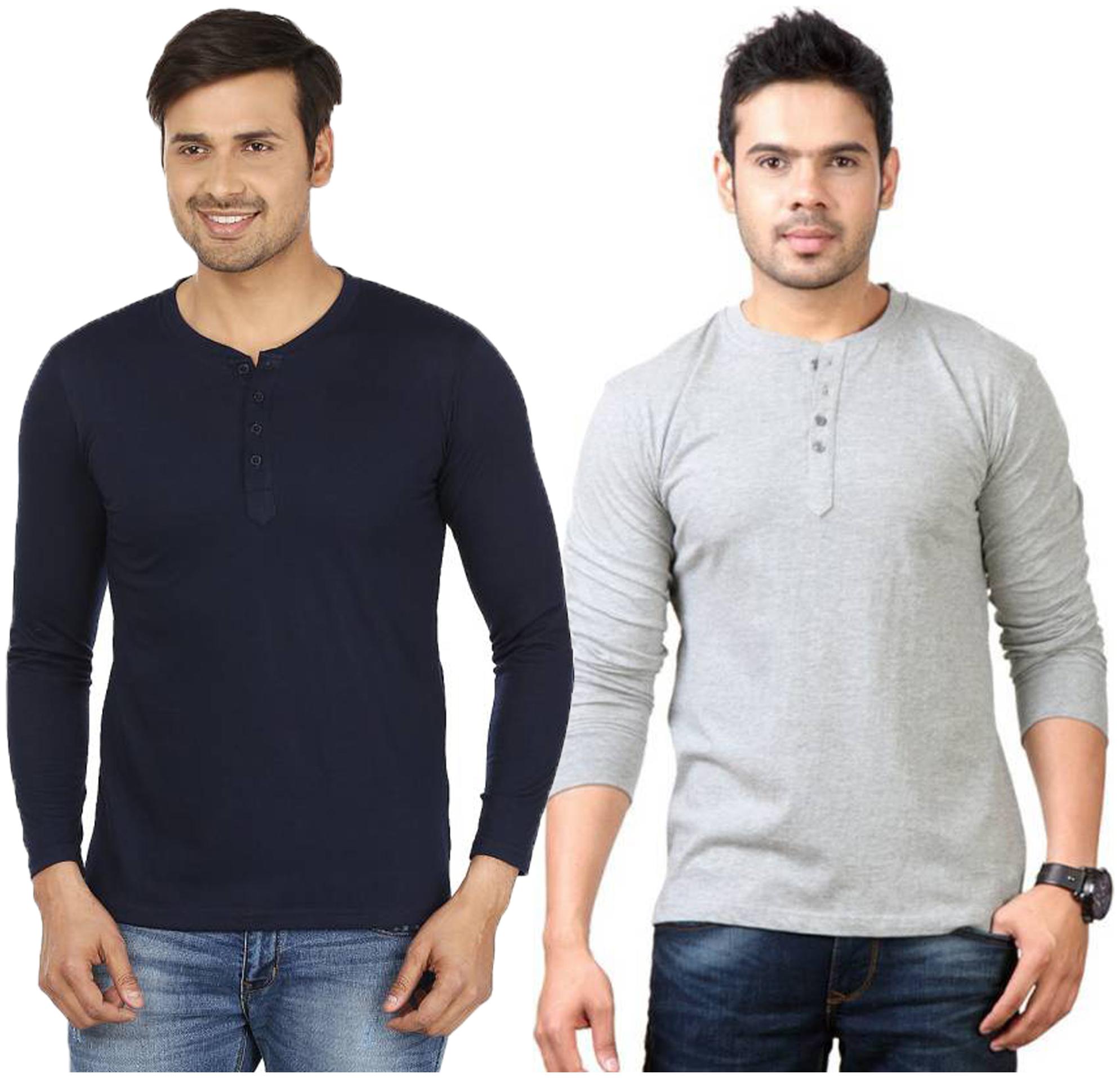 

Jangoboy Men Multi Regular fit Cotton Blend Henley neck T-Shirt - Pack Of 2