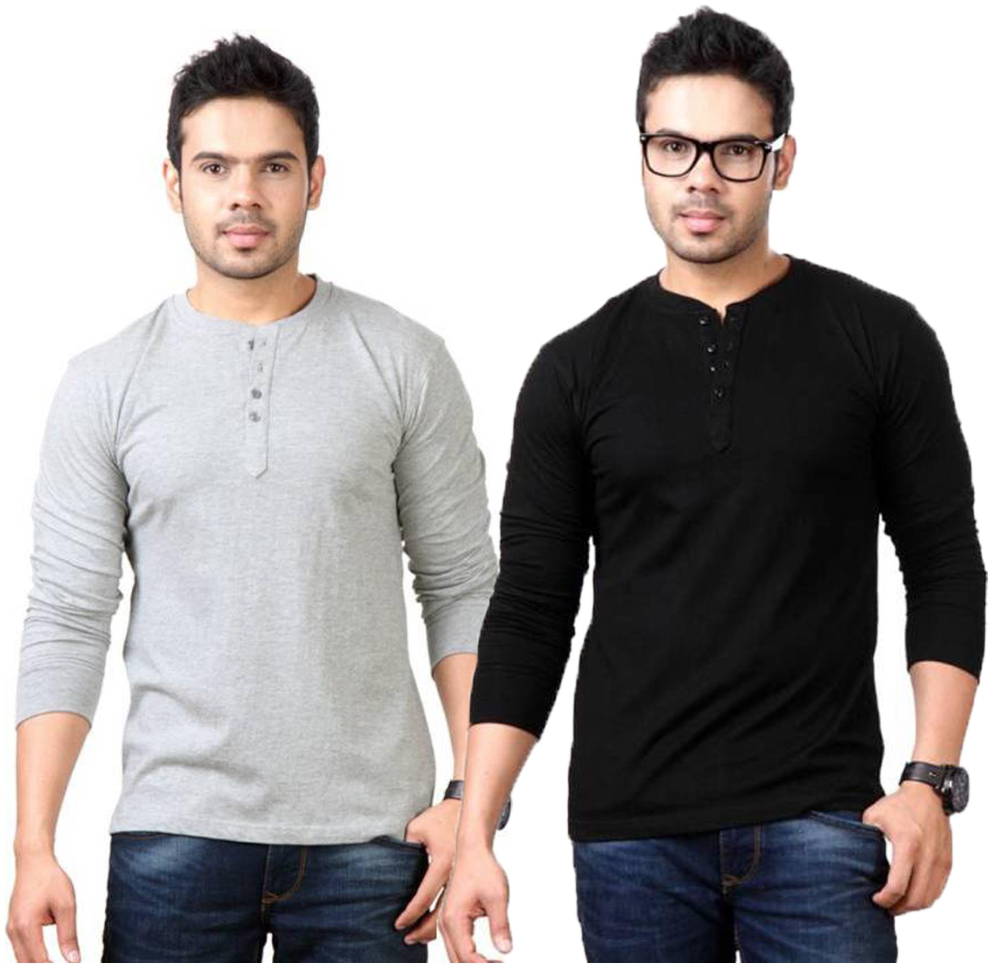 

Jangoboy Men Multi Regular fit Cotton Blend Henley neck T-Shirt - Pack Of 2