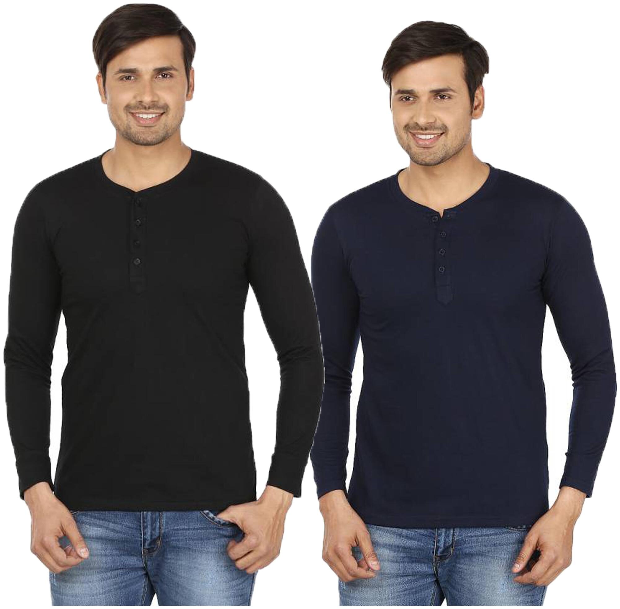 

Jangoboy Men Multi Regular fit Cotton Blend Henley neck T-Shirt - Pack Of 2
