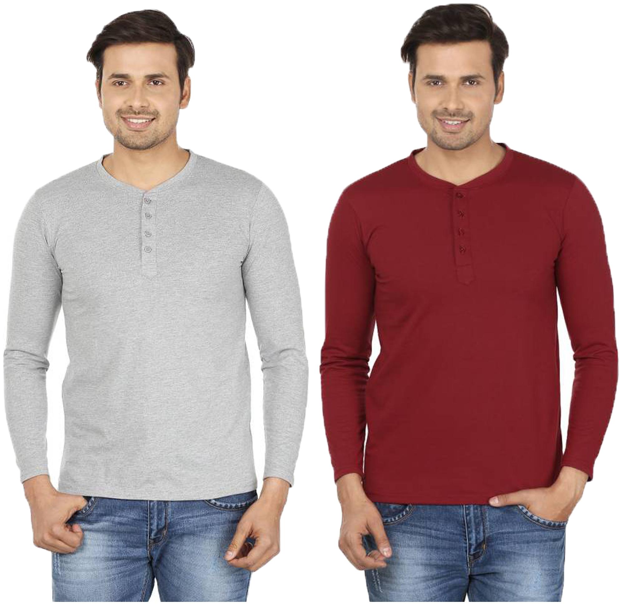 

Jangoboy Men Multi Regular fit Cotton Blend Henley neck T-Shirt - Pack Of 2