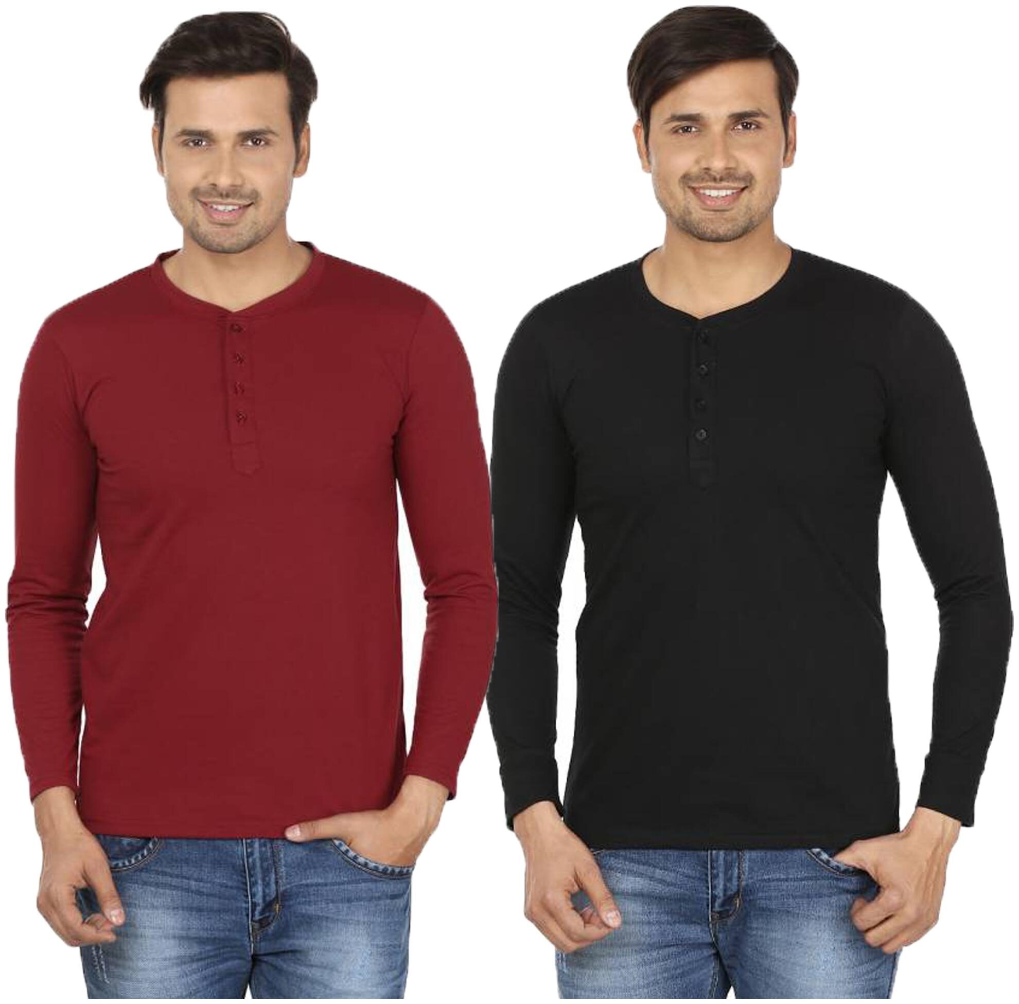 

Jangoboy Men Multi Regular fit Cotton Blend Henley neck T-Shirt - Pack Of 2