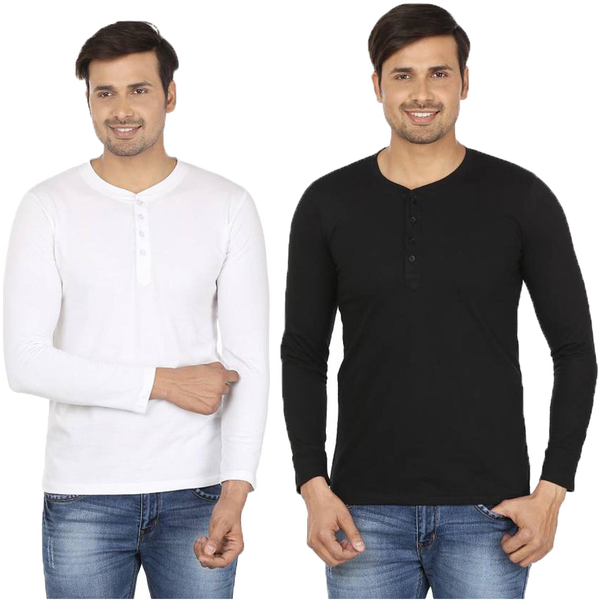 

Jangoboy Men Multi Regular fit Cotton Blend Henley neck T-Shirt - Pack Of 2