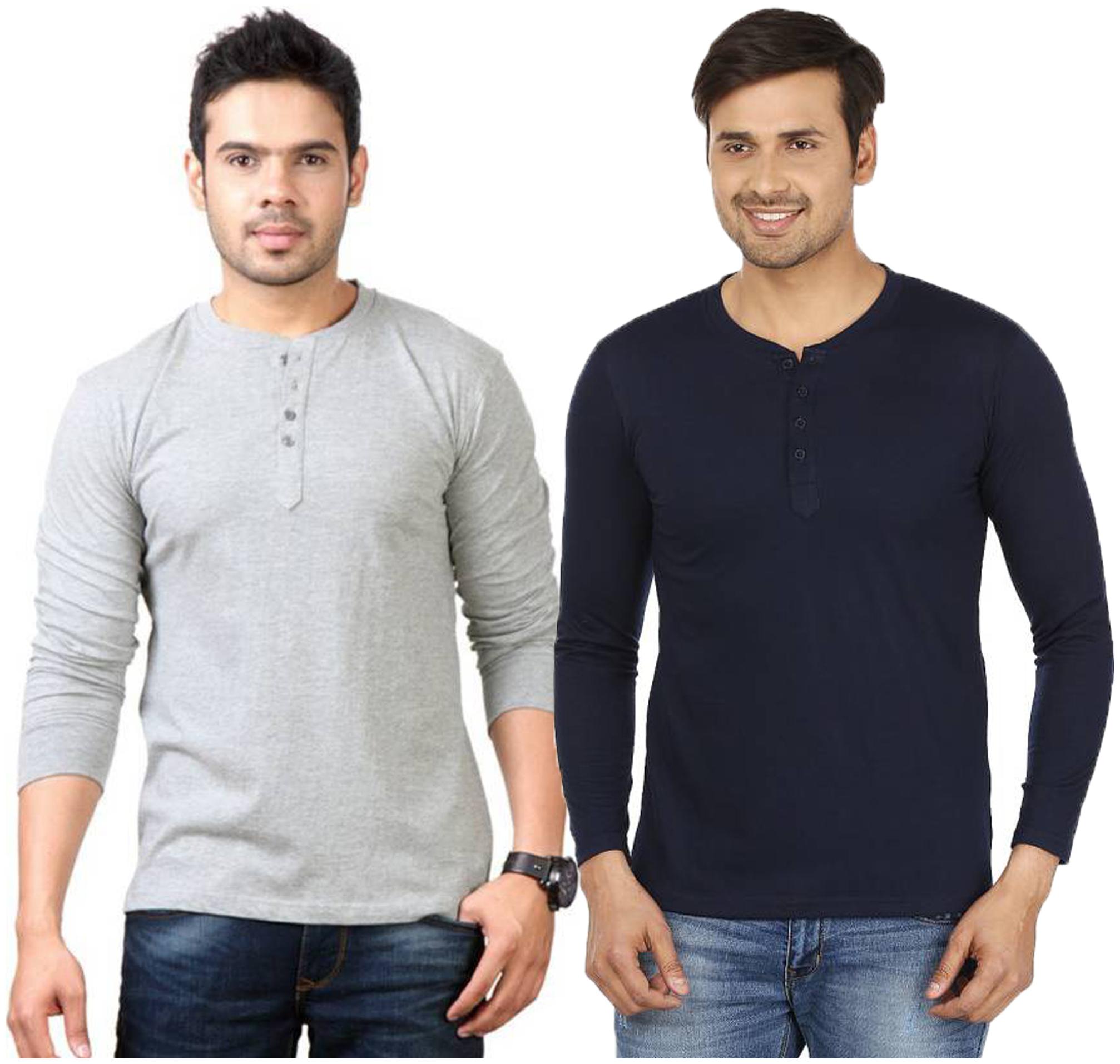 

Jangoboy Men Multi Regular fit Cotton Blend Henley neck T-Shirt - Pack Of 2