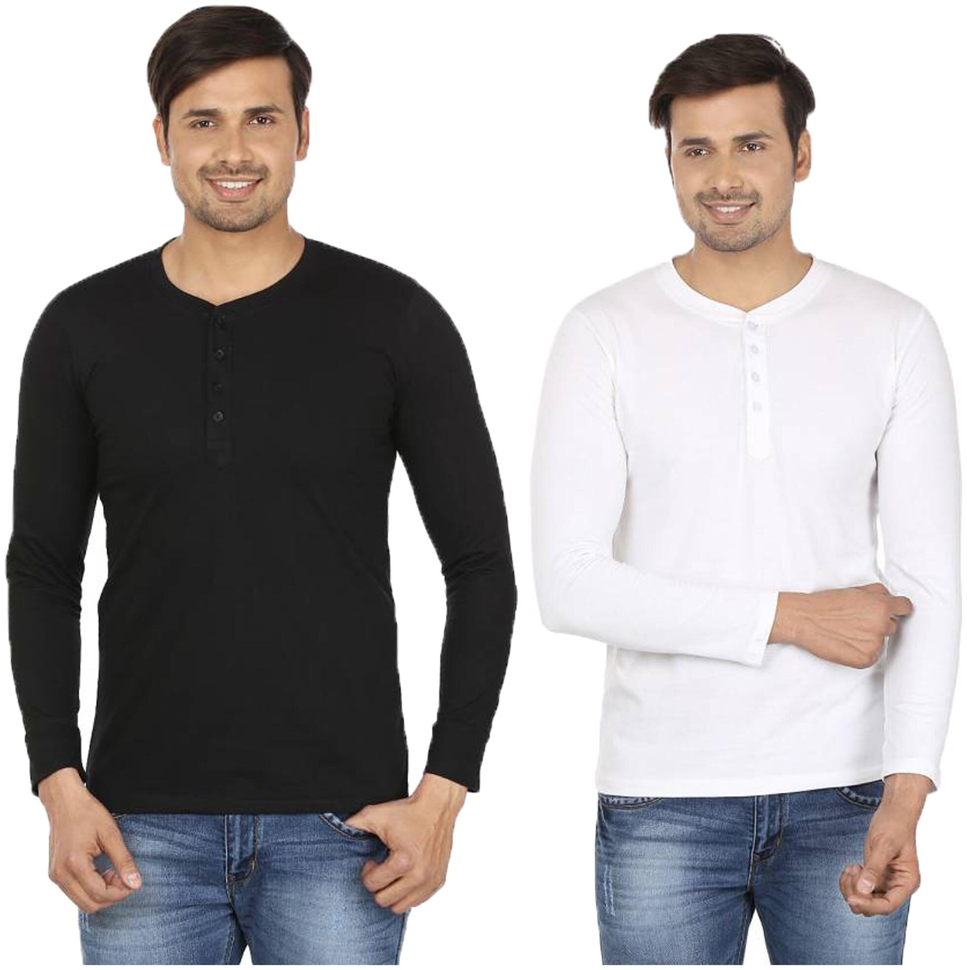 

Jangoboy Men Multi Regular fit Cotton Blend Henley neck T-Shirt - Pack Of 2
