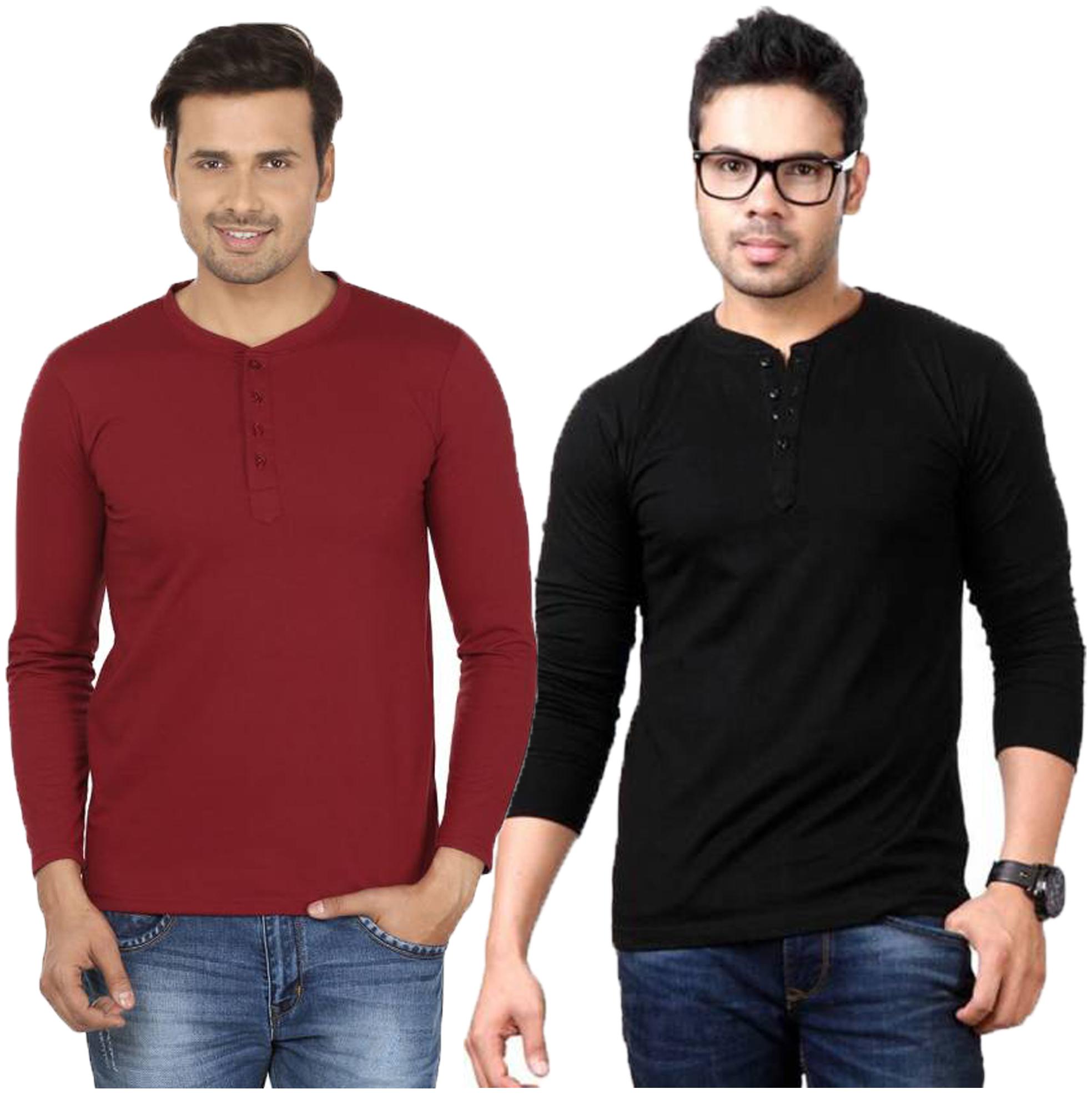 

Jangoboy Men Multi Regular fit Cotton Blend Henley neck T-Shirt - Pack Of 2