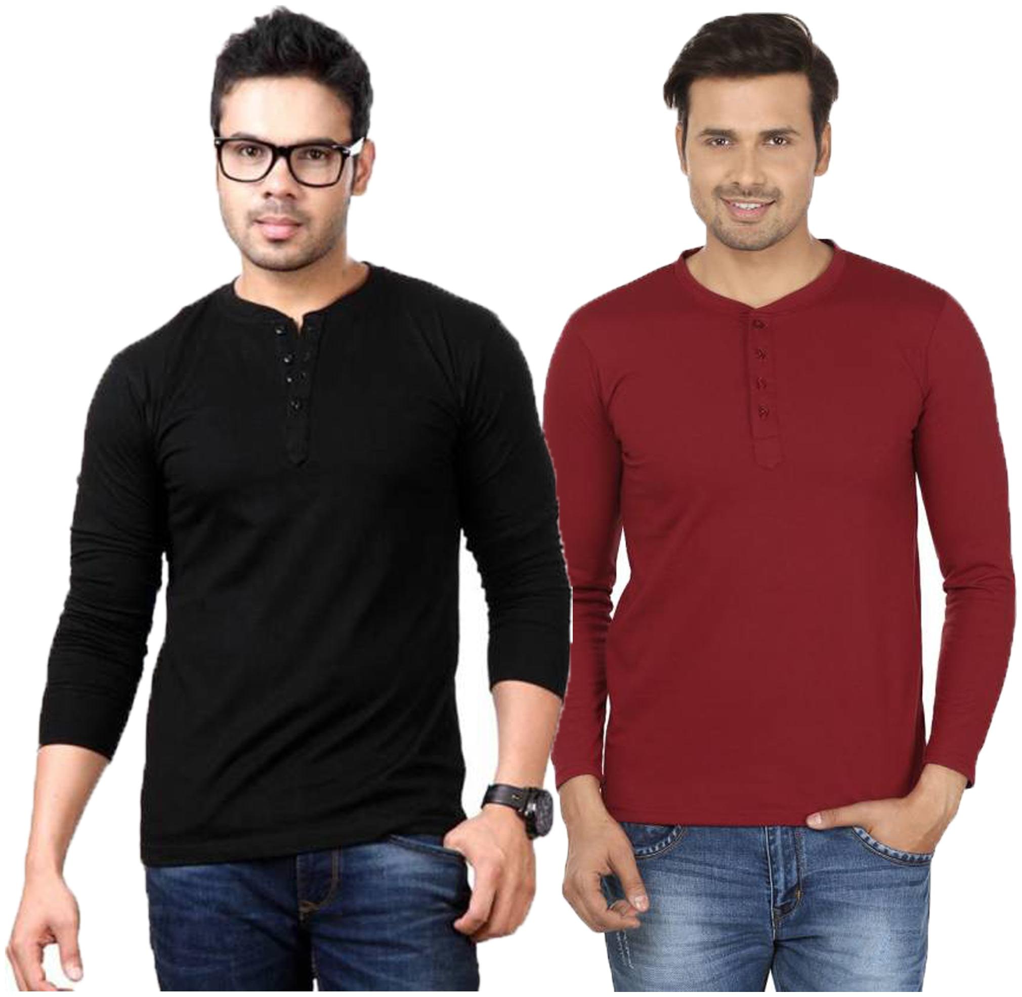 

Jangoboy Men Multi Regular fit Cotton Blend Henley neck T-Shirt - Pack Of 2