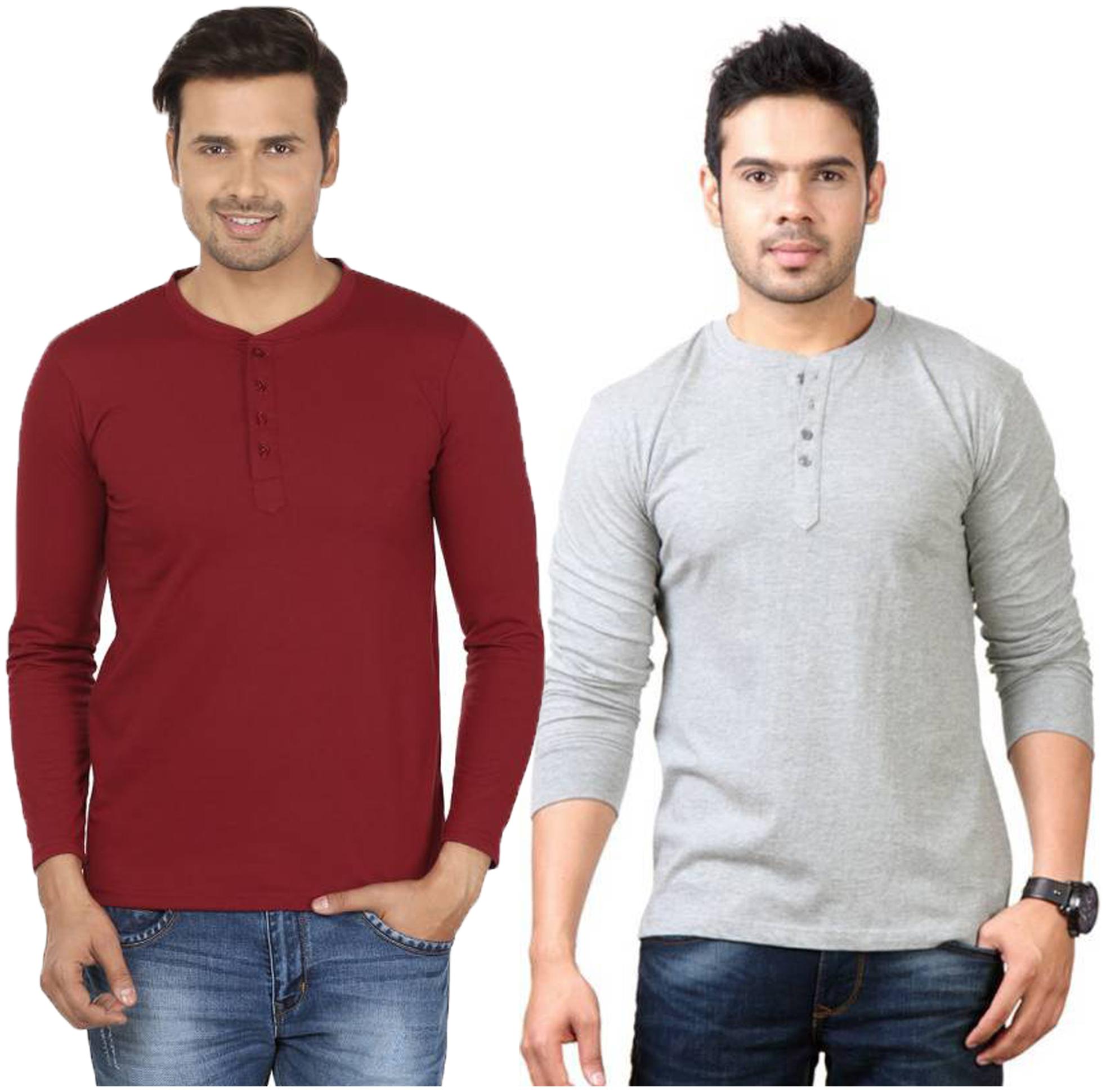 

Jangoboy Men Multi Regular fit Cotton Blend Henley neck T-Shirt - Pack Of 2