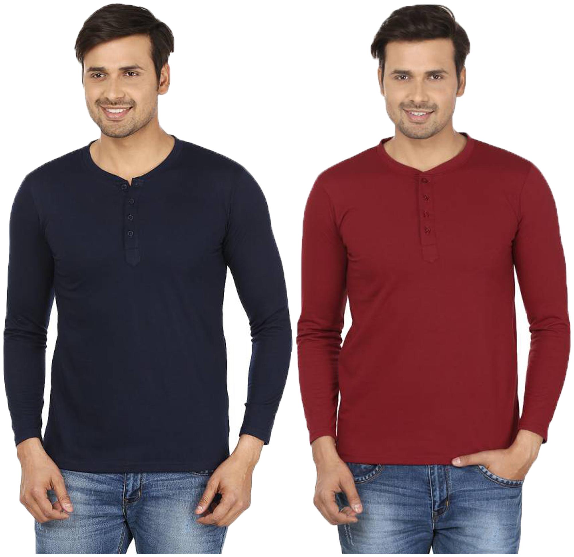 

Jangoboy Men Multi Regular fit Cotton Blend Henley neck T-Shirt - Pack Of 2
