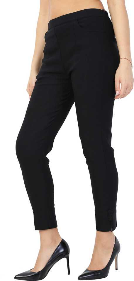 

JANVII Cotton Solid Black Regular Pants Trousers For Women