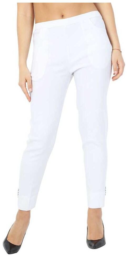 

JANVII Cotton Solid White Regular Pants Trousers For Women