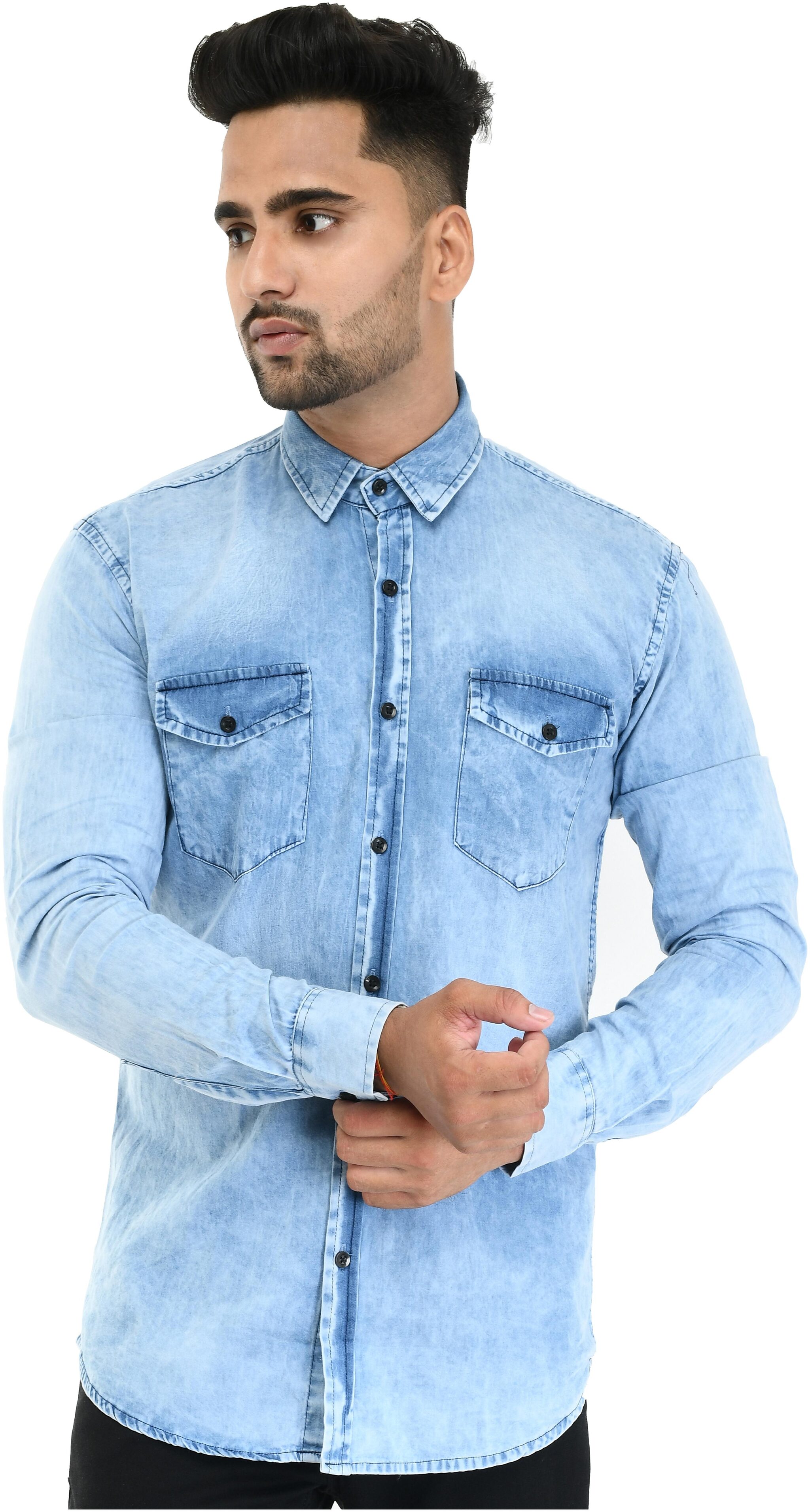 

Jaunier Men Blue Faded Slim Fit Casual Shirt