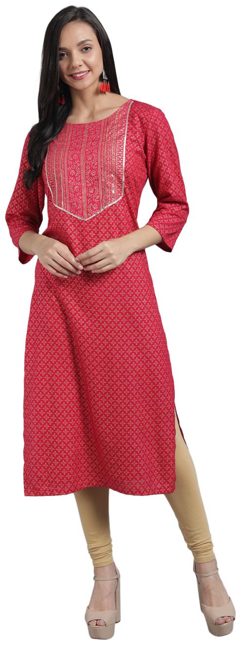 

Jenifry Women Red Printed Straight Kurta