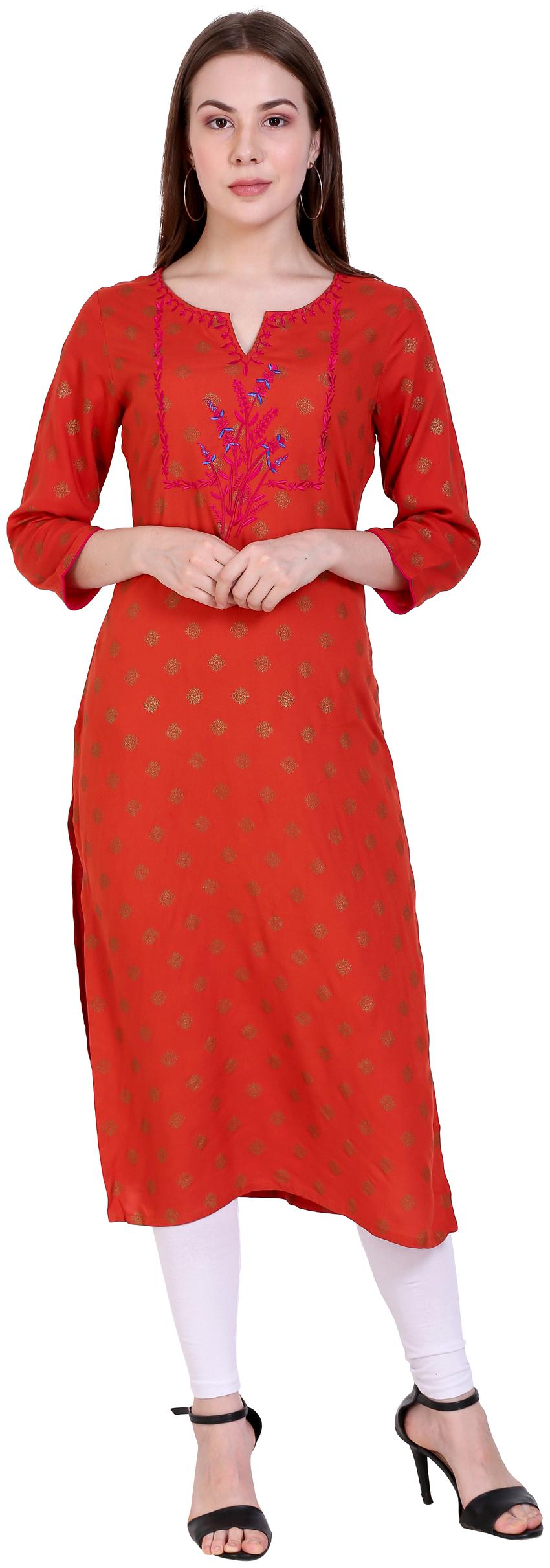 

Jenifry Women Orange Embroidered Straight Kurta