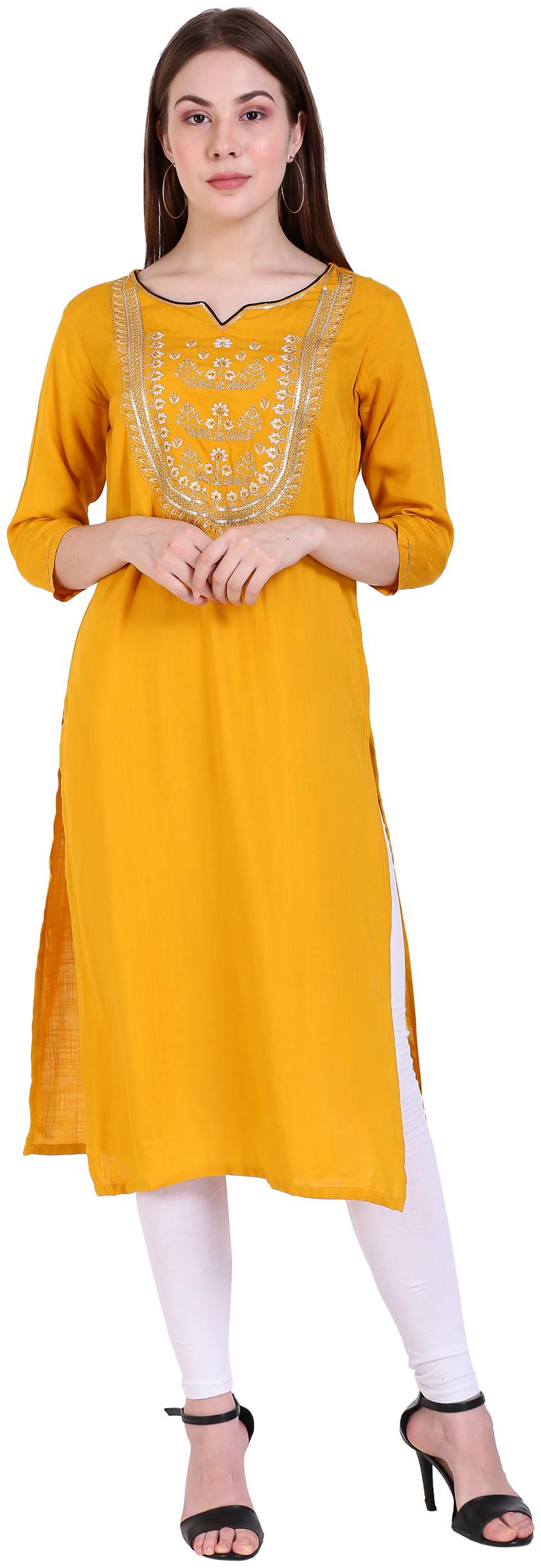 

Jenifry Women Yellow Embroidered Straight Kurta