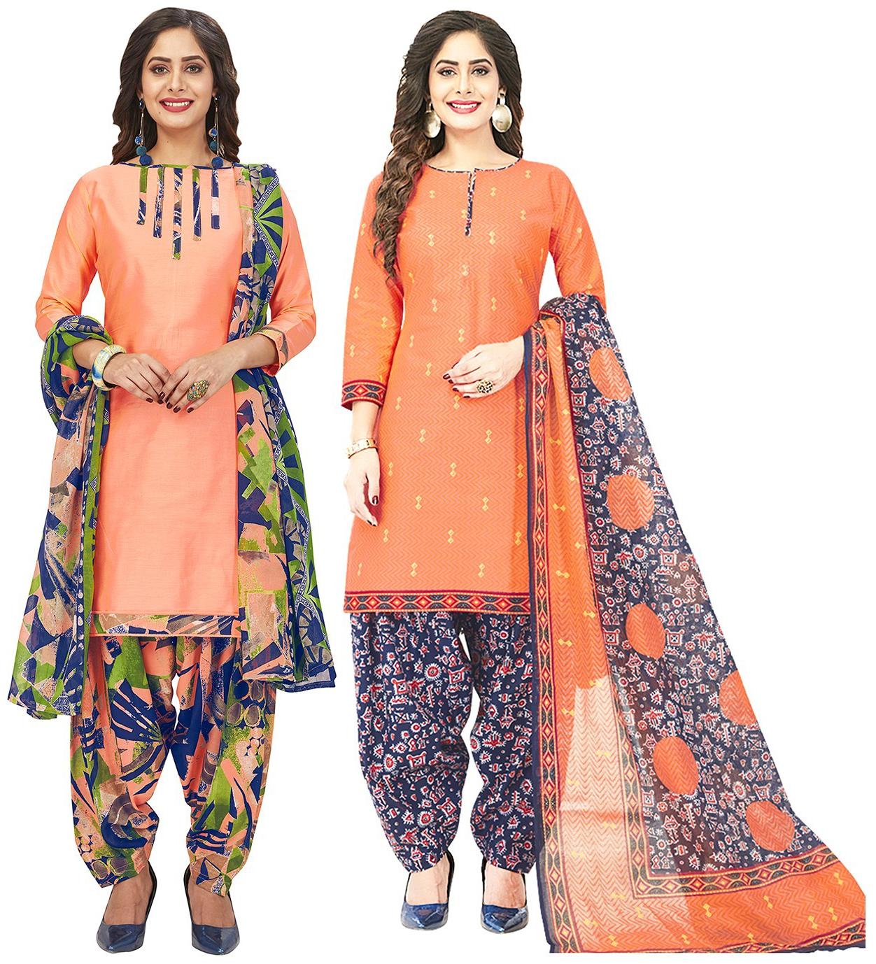 

Jevi Prints Orange Unstitched Kurta with bottom dupatta With dupatta Dress Material