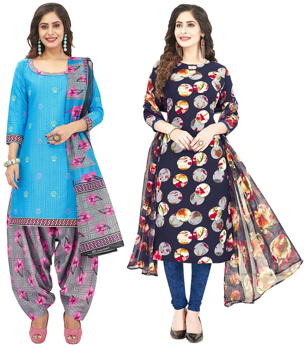 

Jevi Prints Blue Unstitched Kurta with bottom dupatta With dupatta Dress Material