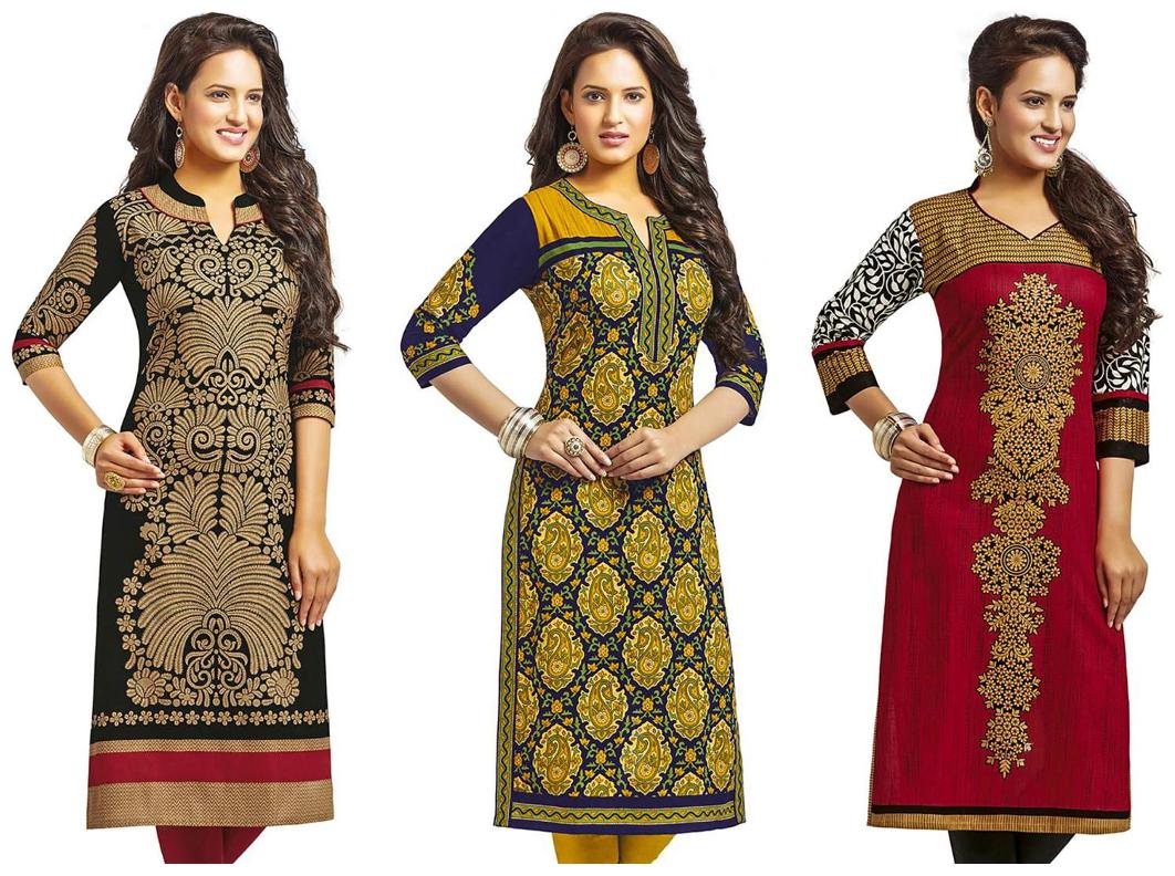 

Jevi Prints - Combo of 3 Unstitched Women s Cotton Printed Kurti Fabrics (Fabrics Only for Top)