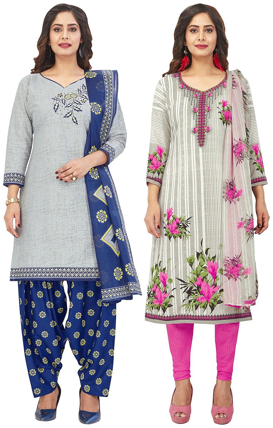 

Jevi Prints Grey Unstitched Kurta with bottom dupatta With dupatta Dress Material