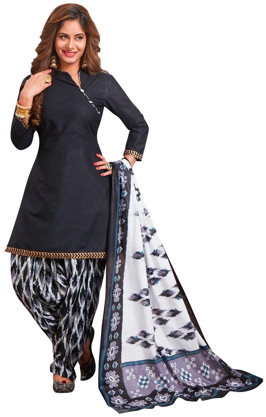 

Jevi Prints Black Unstitched Kurta with bottom dupatta With dupatta Dress Material