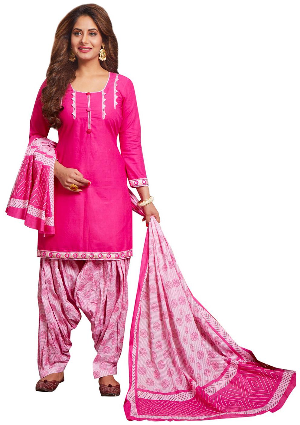 

Jevi Prints Pink Unstitched Kurta with bottom dupatta With dupatta Dress Material