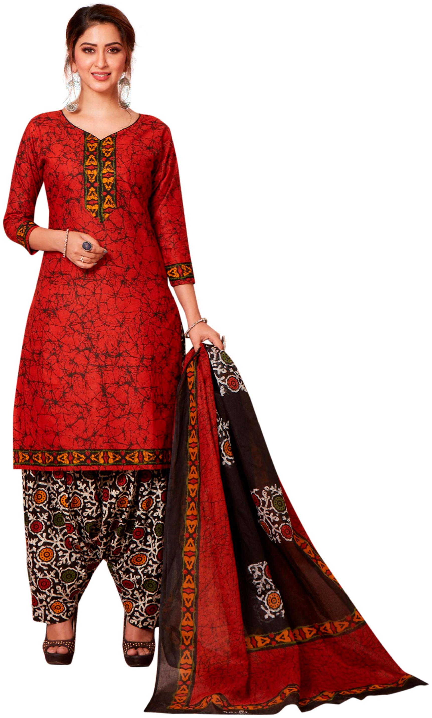 

Jevi Prints Cotton Patiala - Red