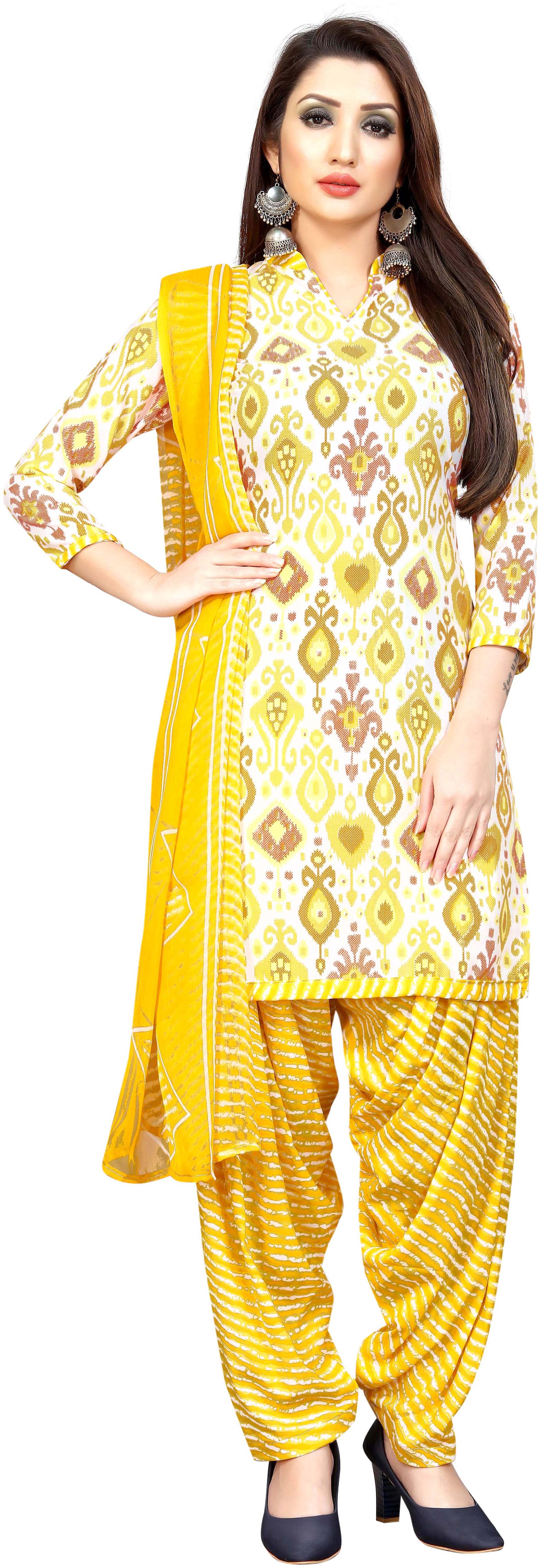 

Jevi Prints Yellow Unstitched Kurta with bottom dupatta With dupatta Dress Material
