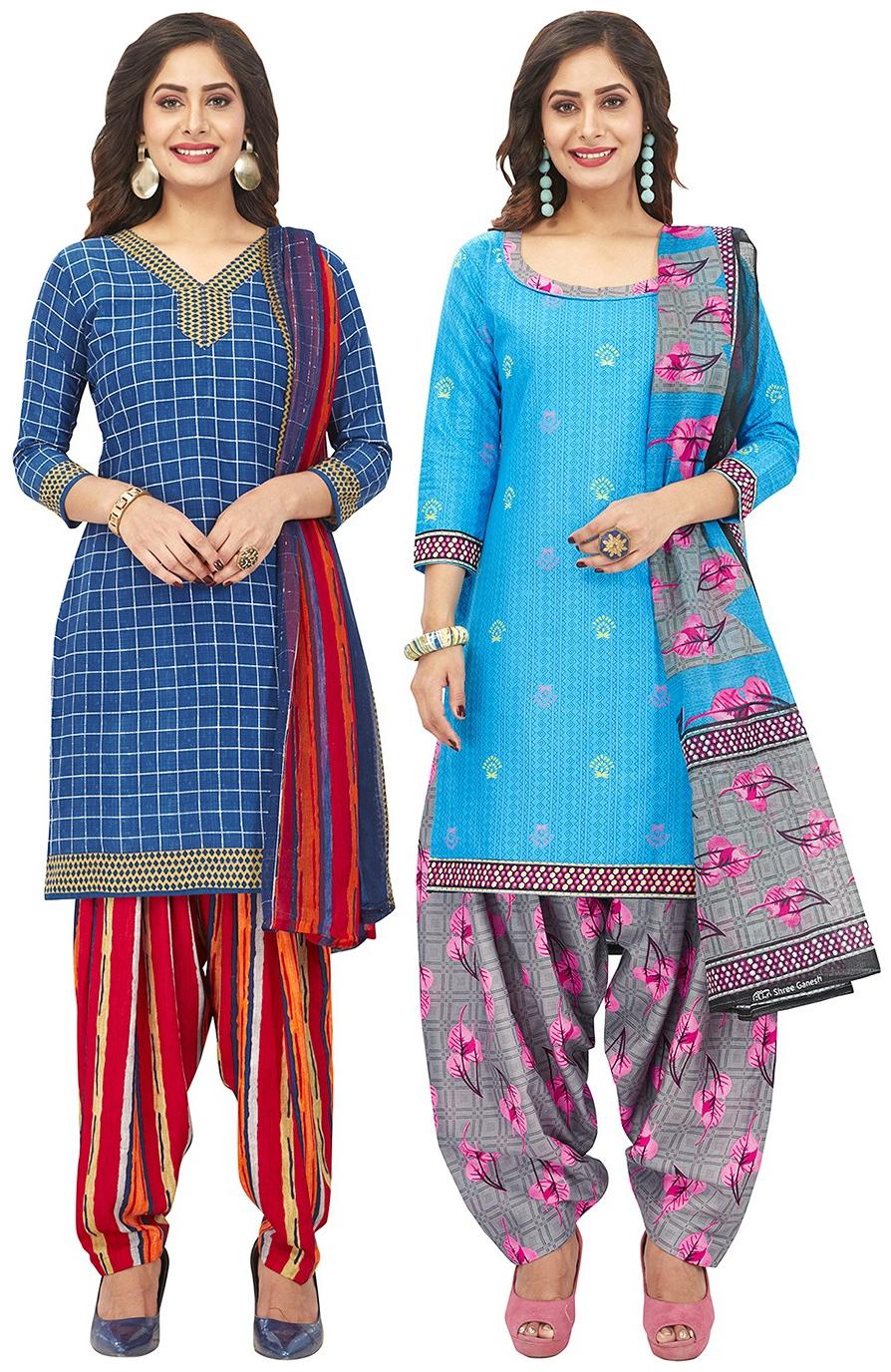 

Jevi Prints Blue Unstitched Kurta with bottom dupatta With dupatta Dress Material