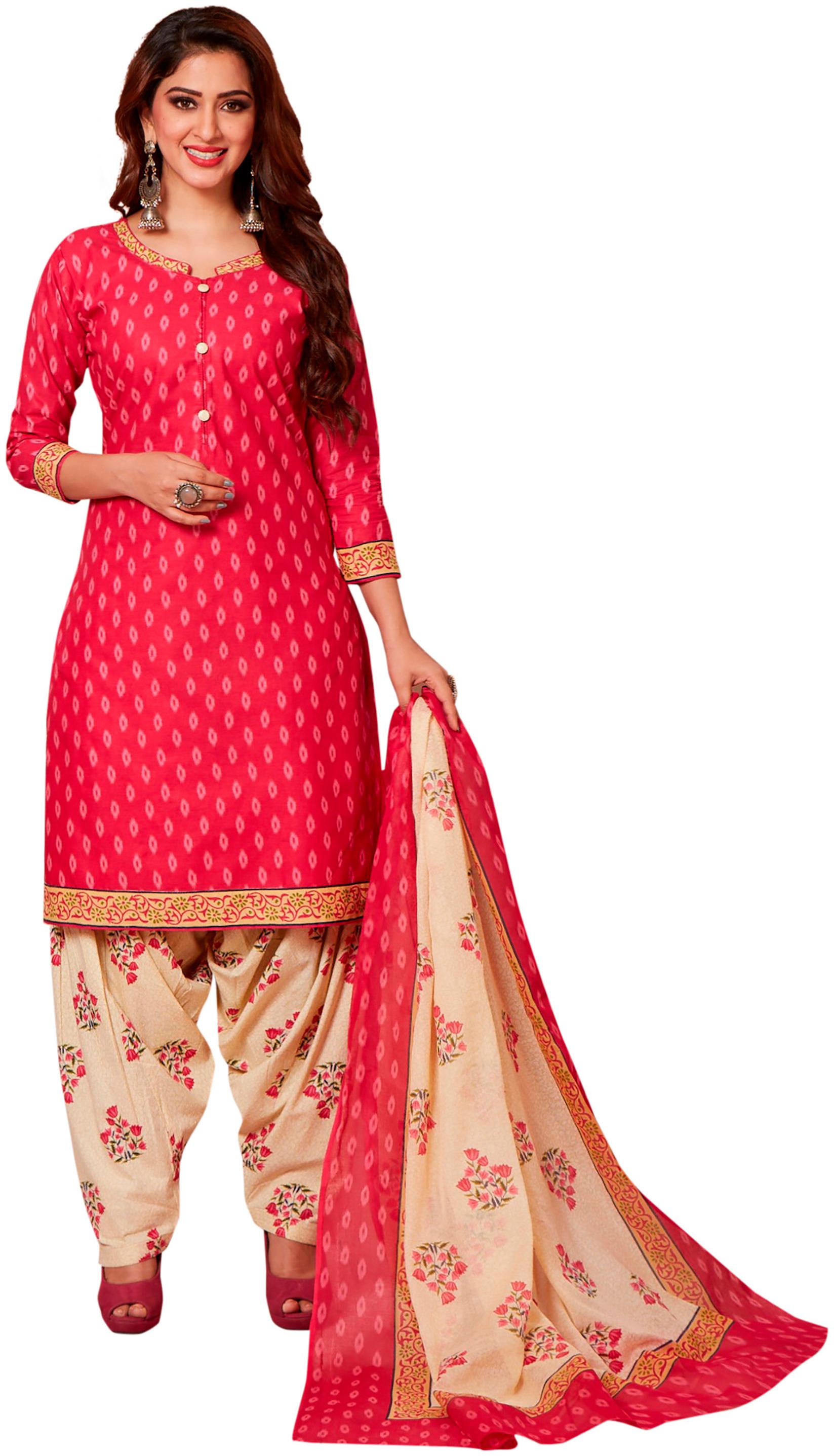 

Jevi Prints Cotton Patiala - Red