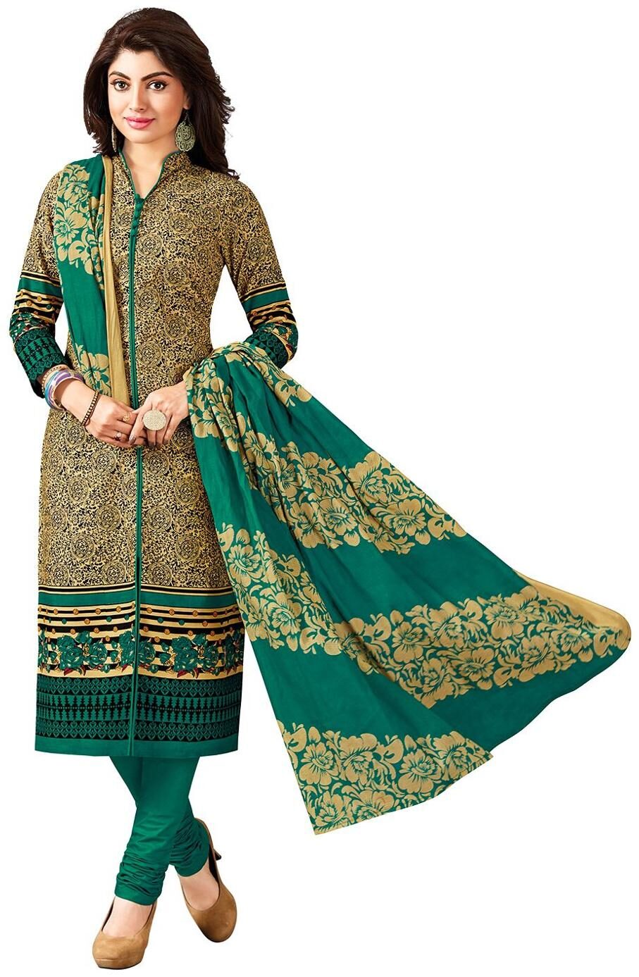 

Jevi Prints Women s Unstitched Cotton Beige Green Geometric Printed Unstitched Punjabi Suit Dupatta