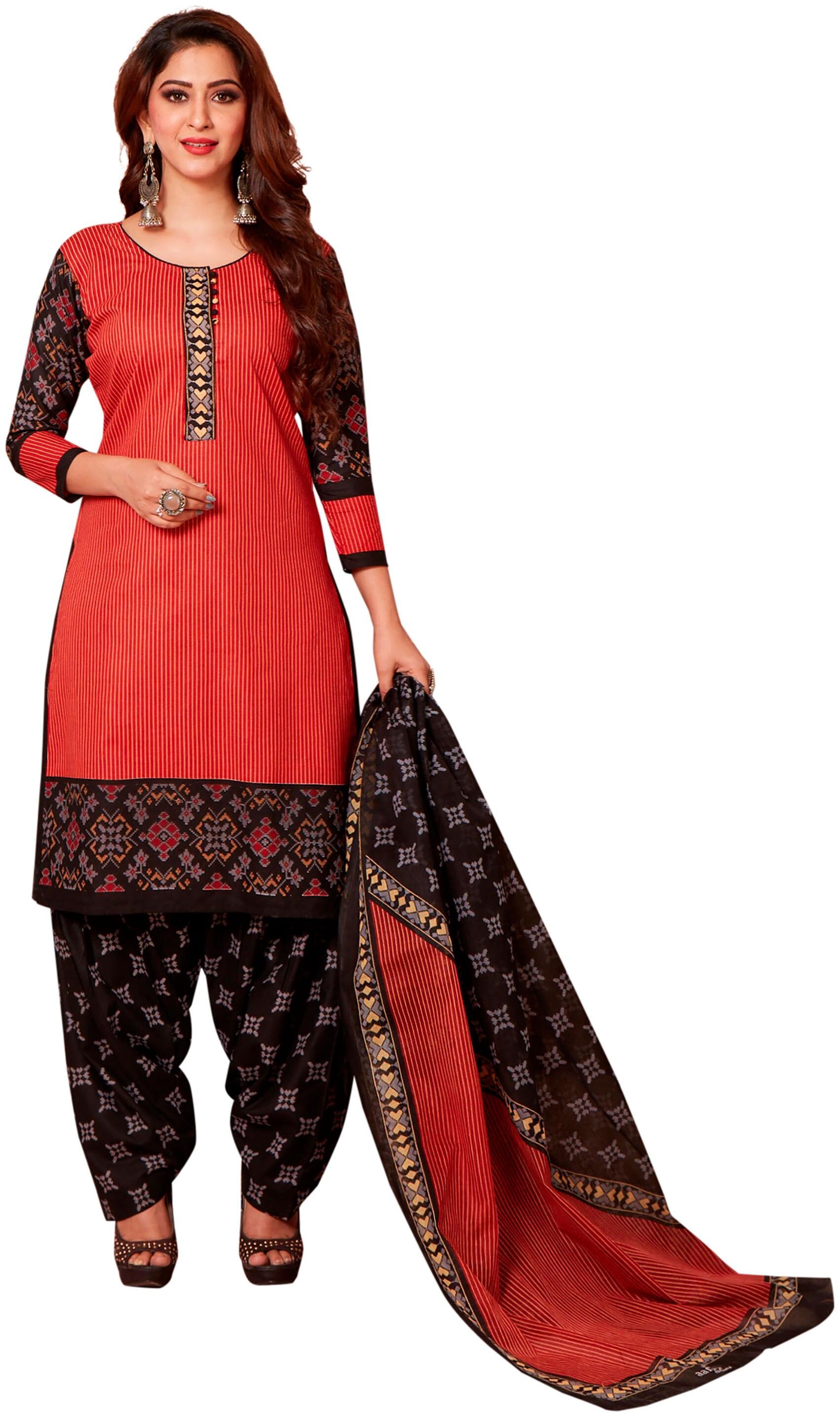 

Jevi Prints Cotton Patiala - Red