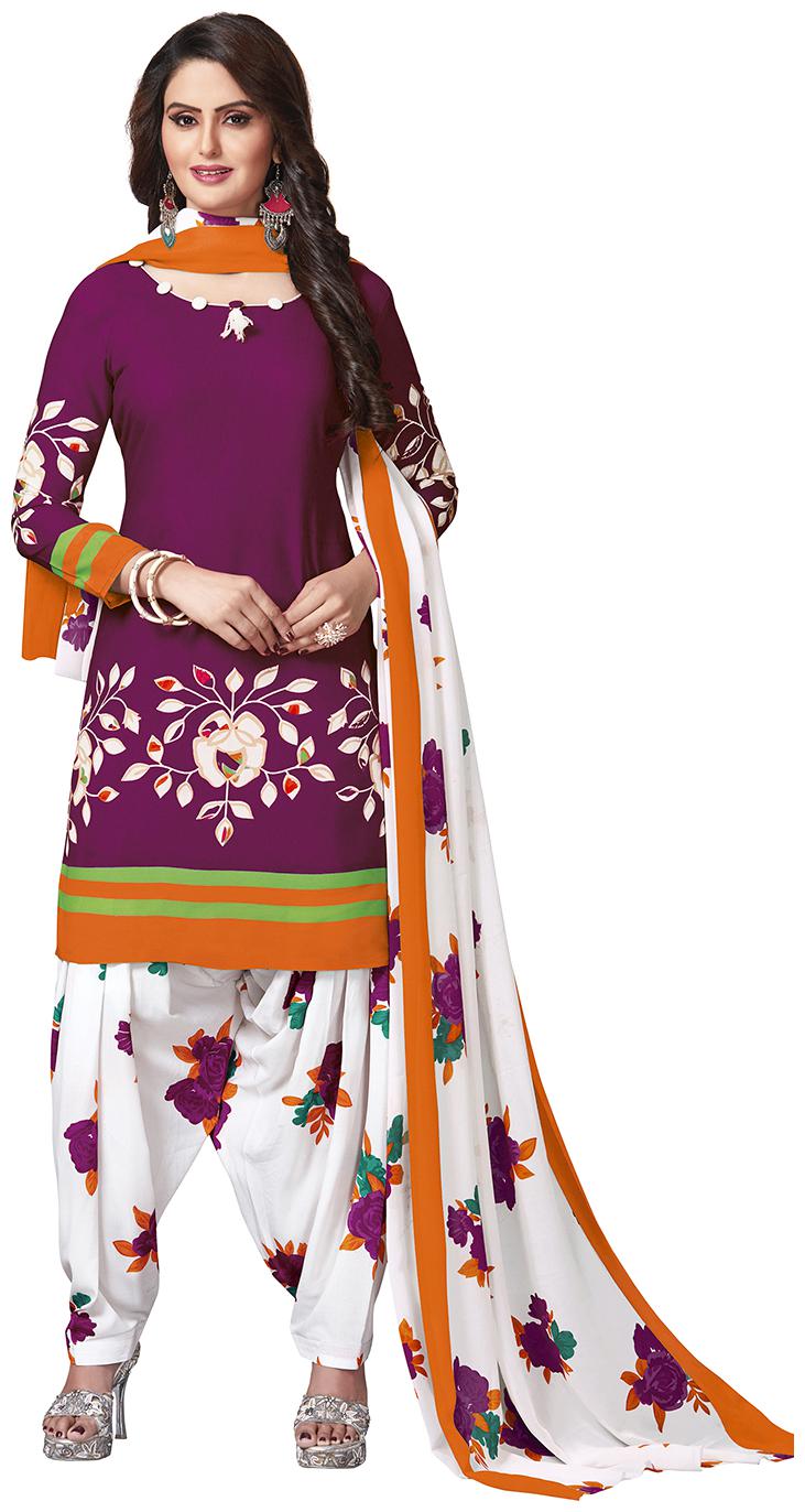 

Jevi Prints Women s Synthetic Crepe Purple White Floral Printed Salwar Suit Dupatta Material