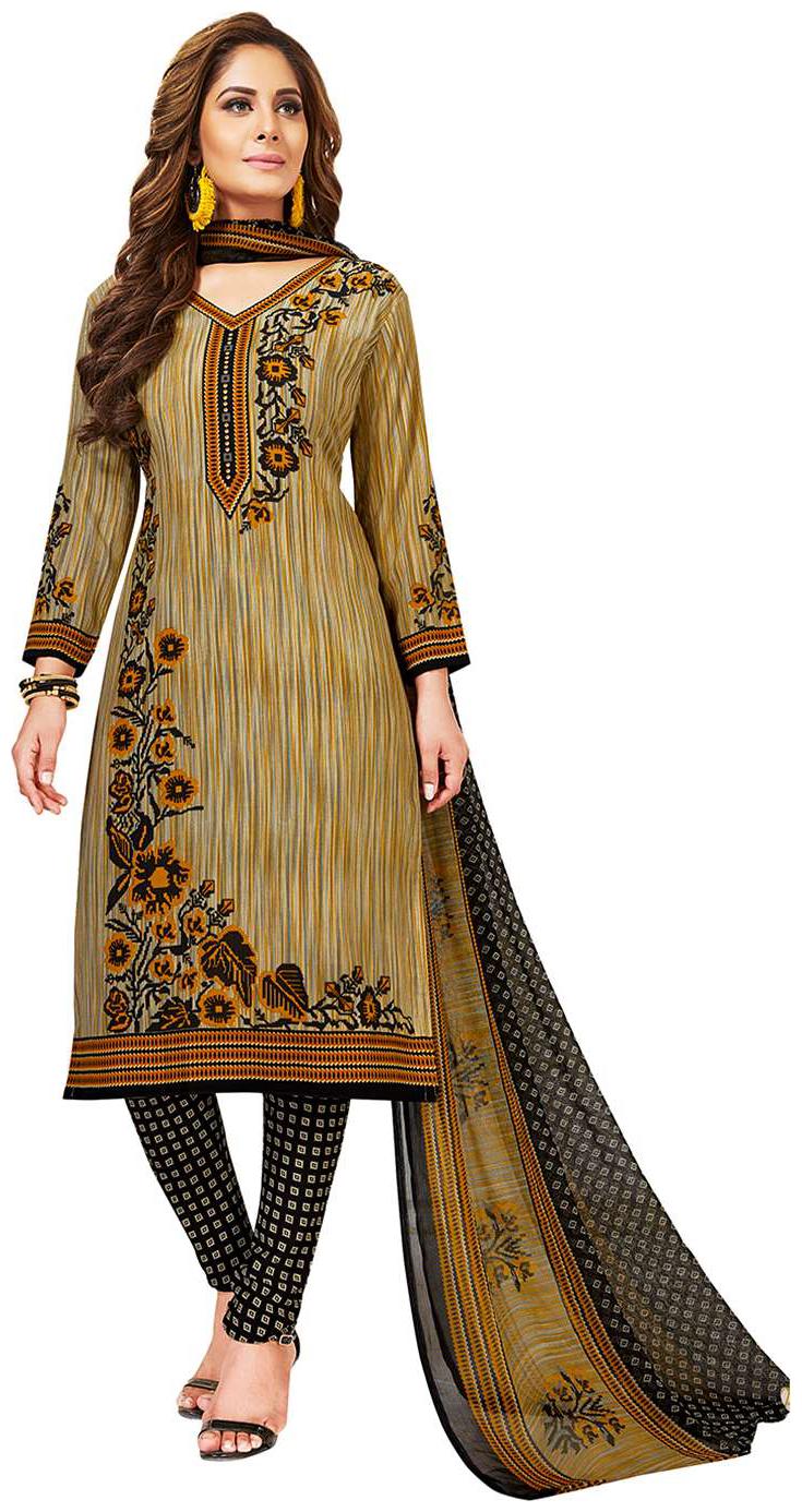 

Jevi Prints Women s Unstitched Synthetic Crepe Brown Black Floral Printed Salwar Suit Dupatta Material