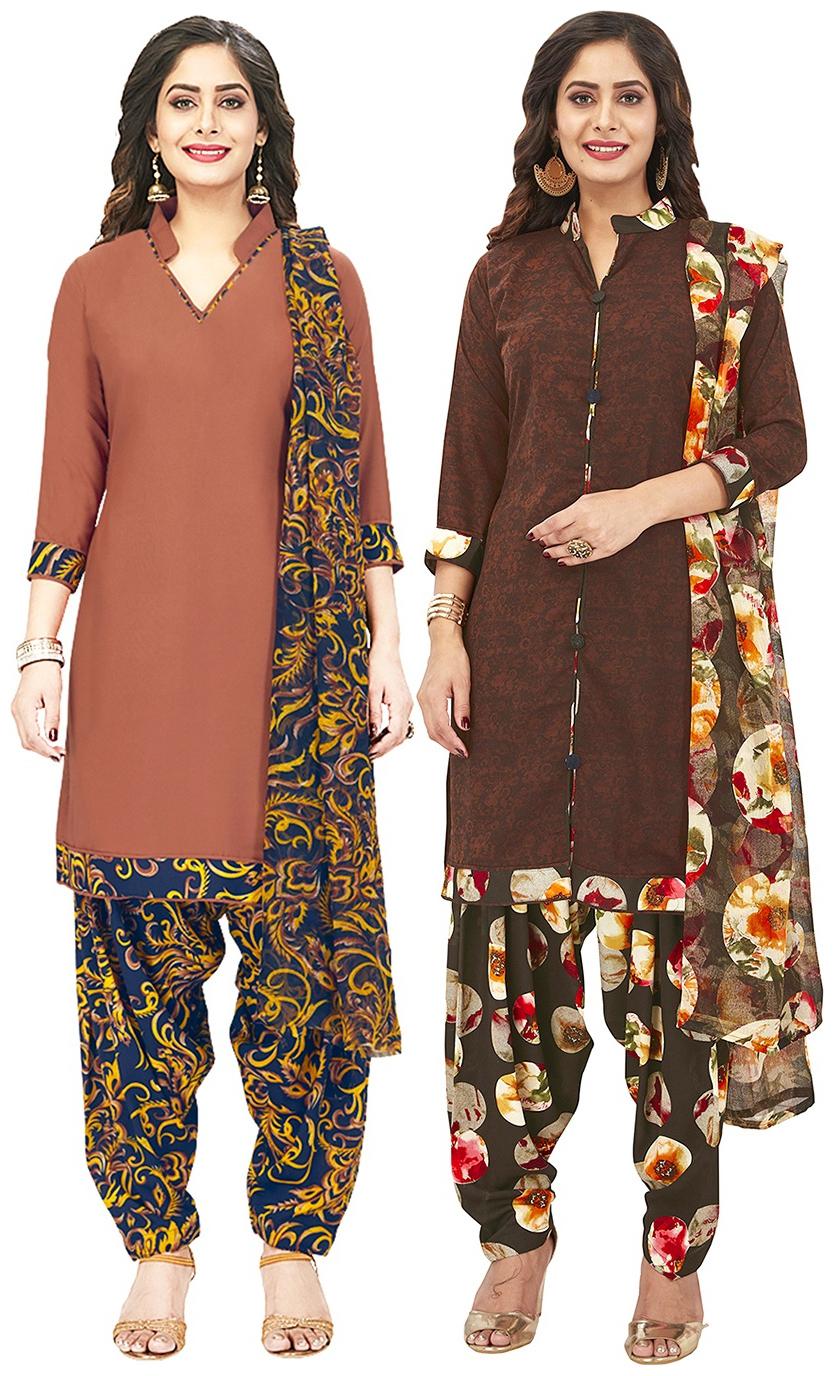 

Jevi Prints Brown Unstitched Kurta with bottom dupatta With dupatta Dress Material