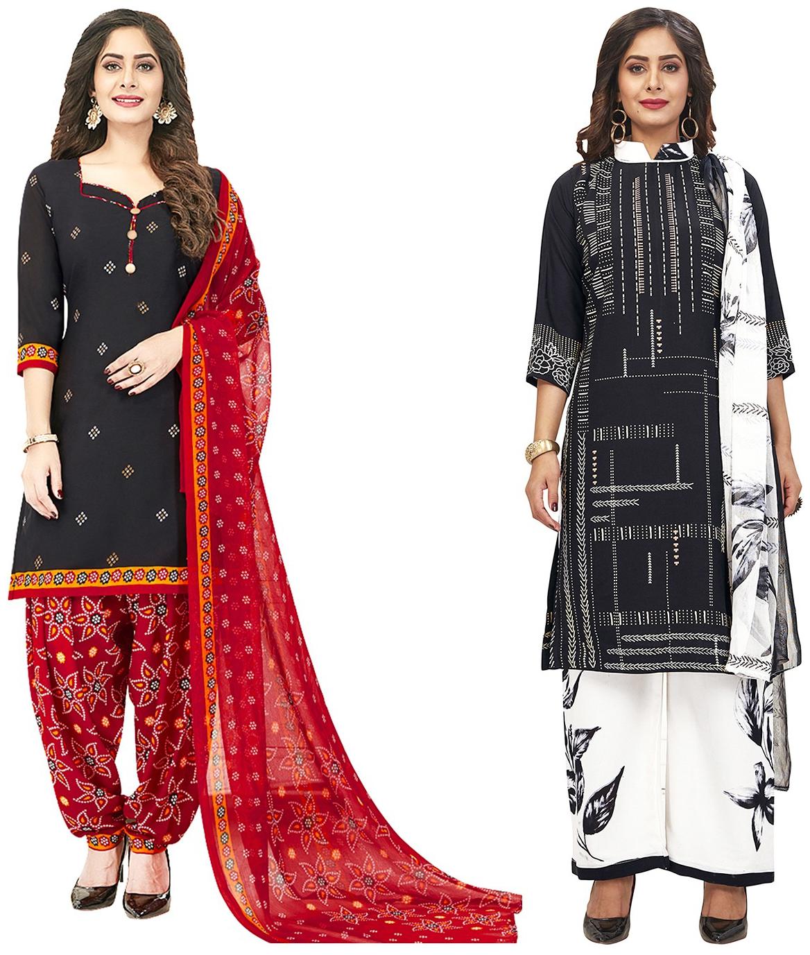 

Jevi Prints Black Unstitched Kurta with bottom dupatta With dupatta Dress Material
