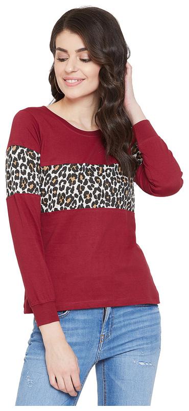 

Jhankhi Women Maroon Regular fit Round neck Cotton T shirt