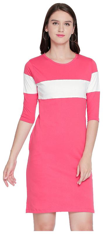 

Jhankhi Pink White Colorblocked Bodycon dress