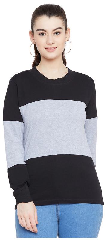 

Jhankhi Women Black Grey Regular fit Round neck Cotton T shirt