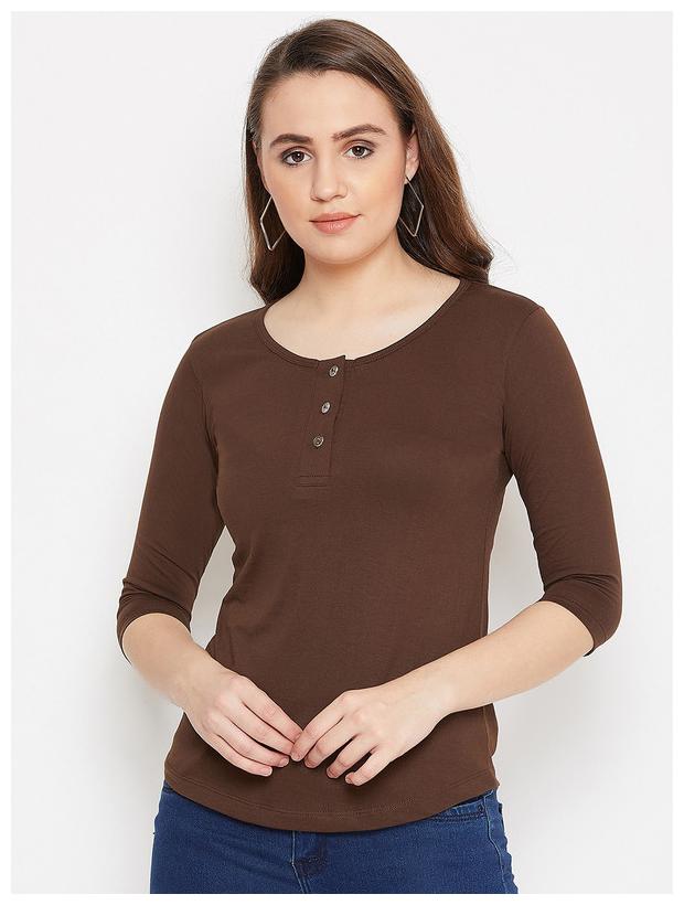 

Jhankhi Women Brown Regular fit Round neck Cotton T shirt