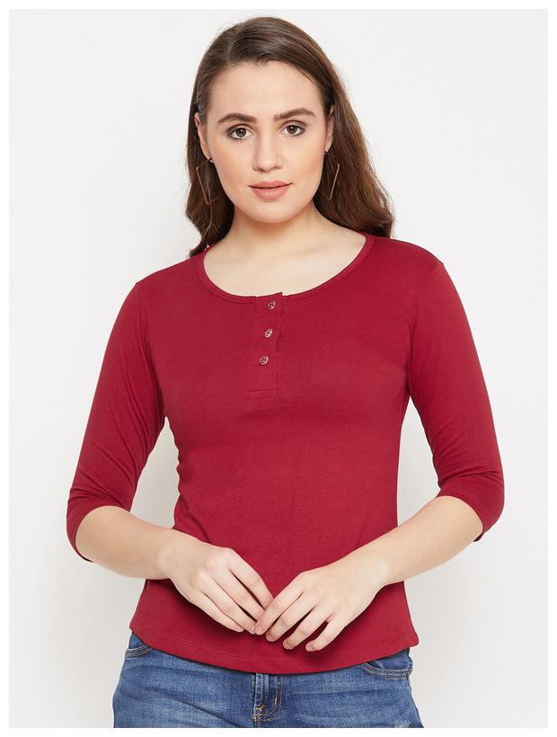 

Jhankhi Women Red Regular fit Round neck Cotton T shirt
