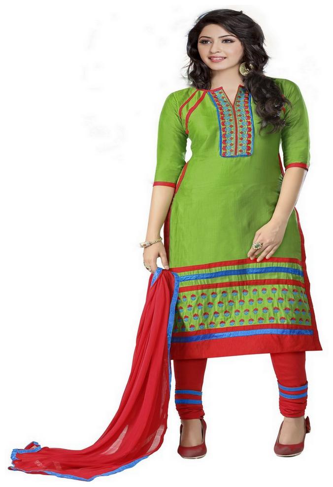 

JHEENU Green Unstitched Kurta with bottom dupatta With dupatta Dress Material