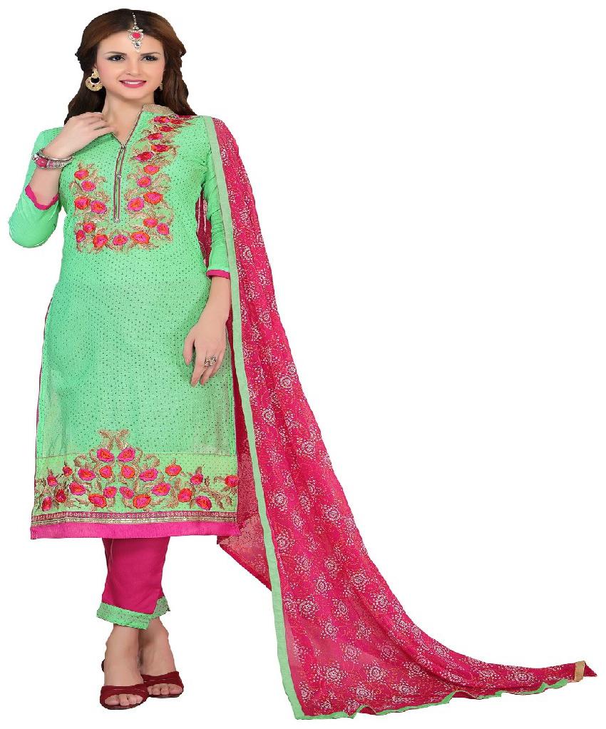 

JHEENU Green Unstitched Kurta with bottom dupatta With dupatta Dress Material