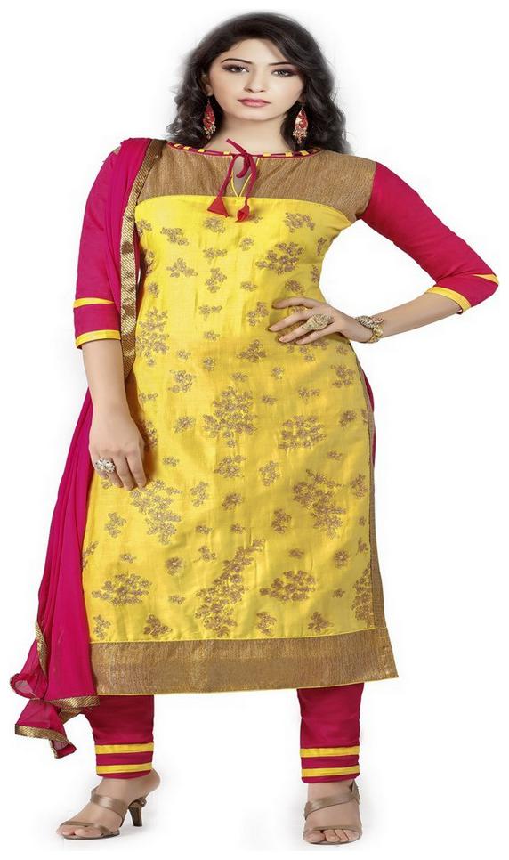 

JHEENU Yellow Unstitched Kurta with bottom dupatta With dupatta Dress Material