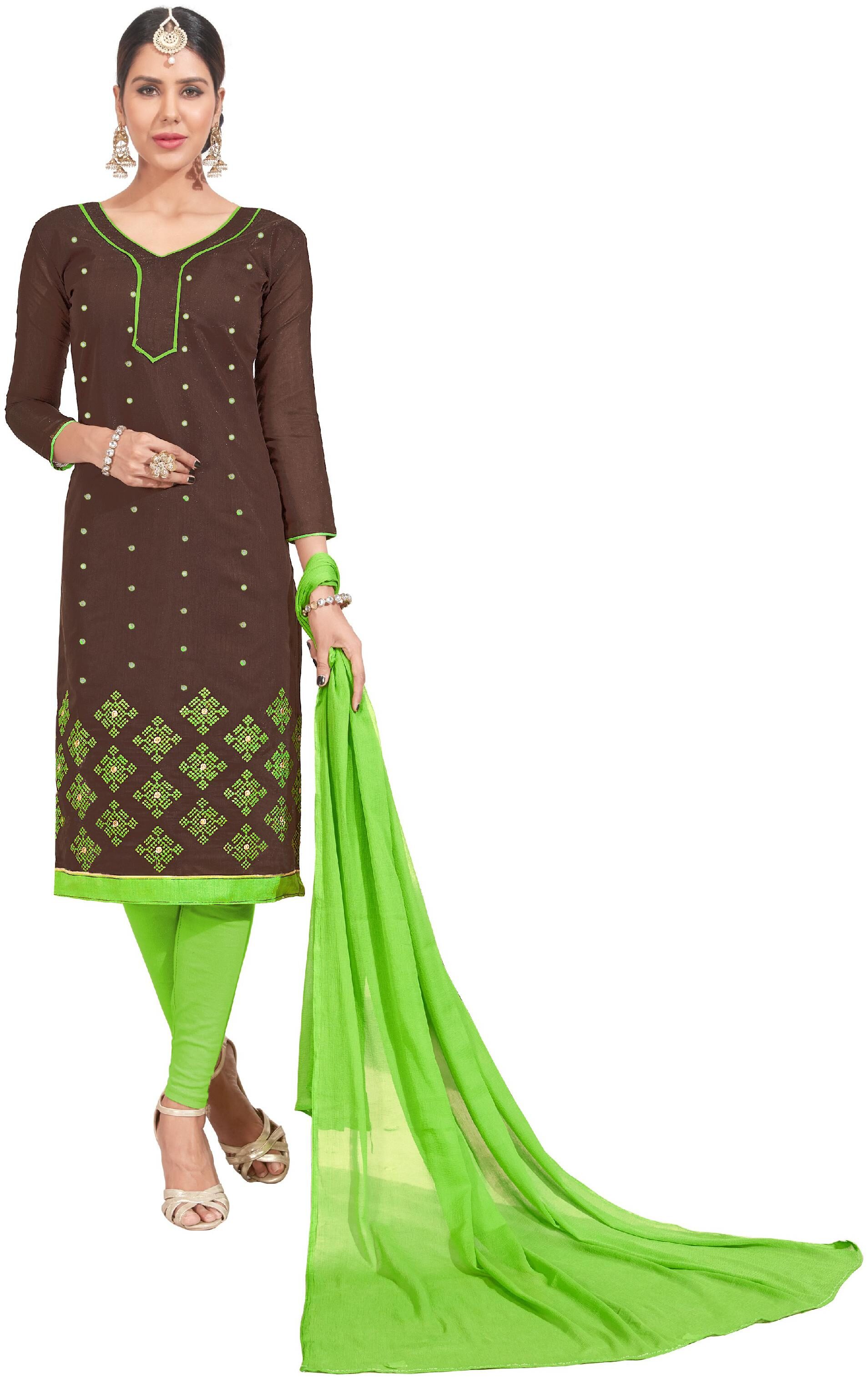

JHEENU Brown Unstitched Kurta with bottom dupatta With dupatta Dress Material
