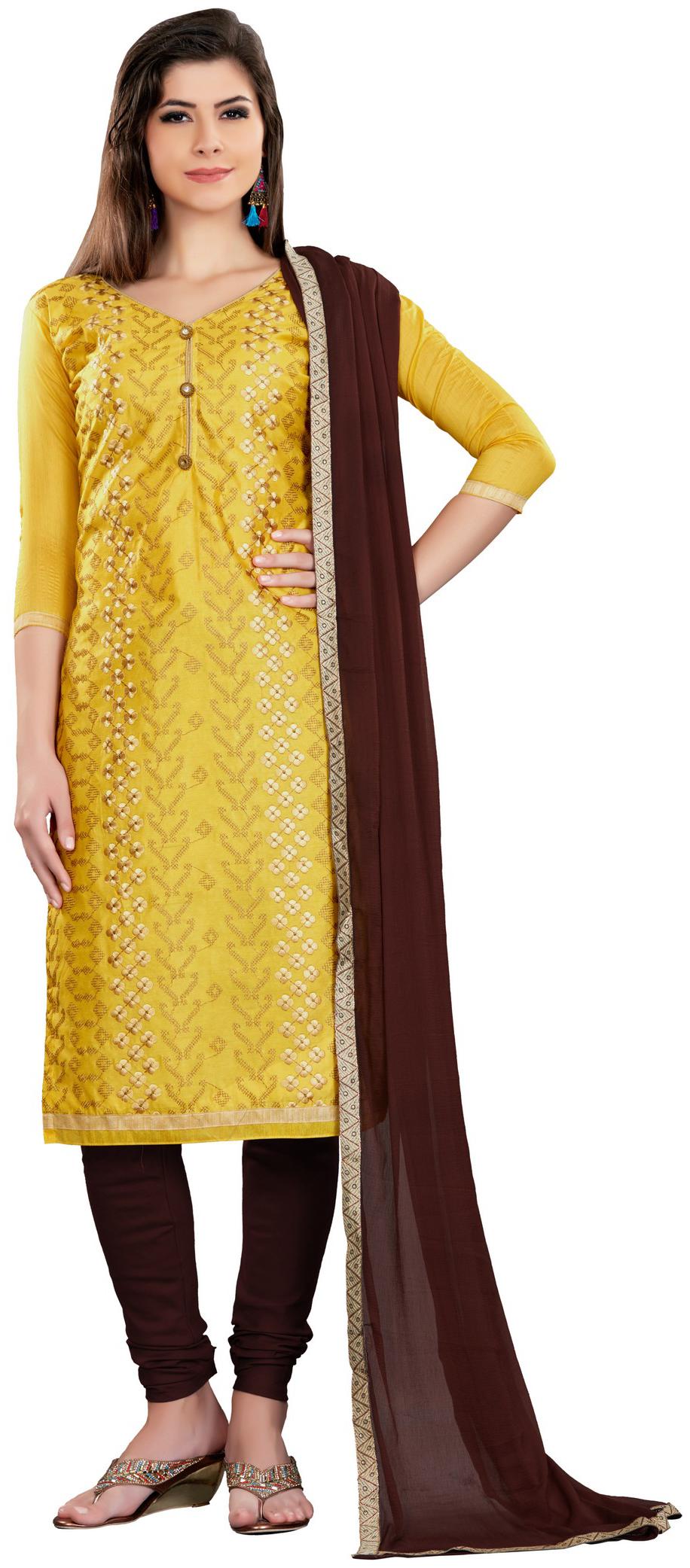 

JHEENU Yellow Unstitched Kurta with bottom dupatta With dupatta Dress Material